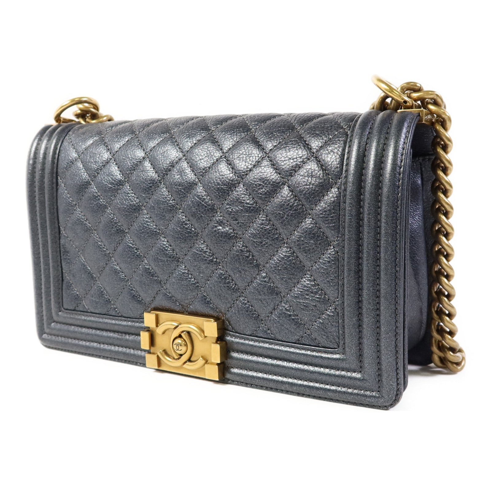 CHANEL 牛皮皮革Boy 25金扣鏈帶肩背袋