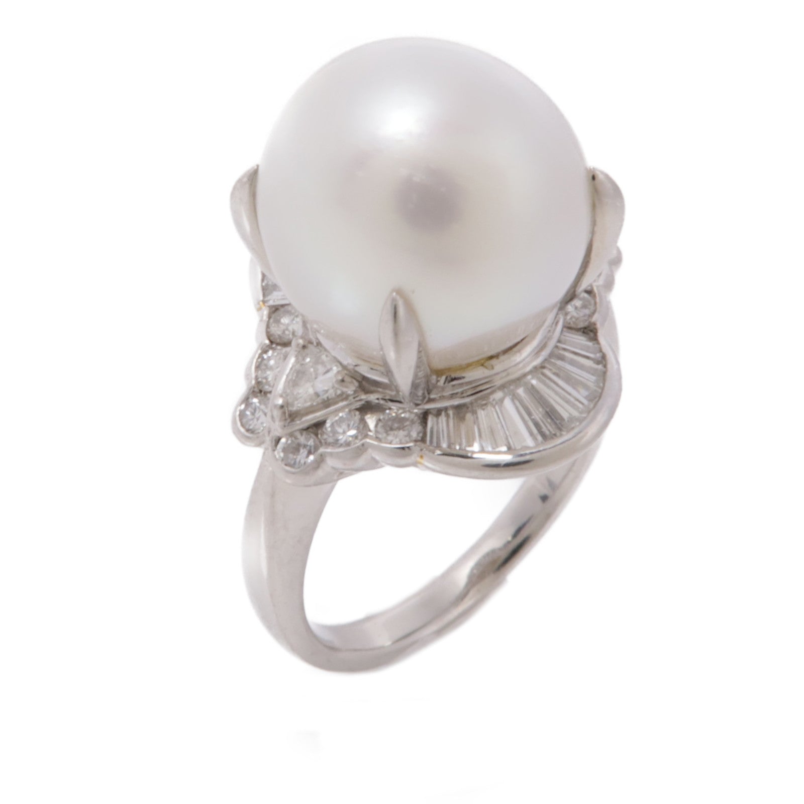 JEWELRY PT900鉑金Pearl Diamond Ring珍珠/鑽石戒指US#6