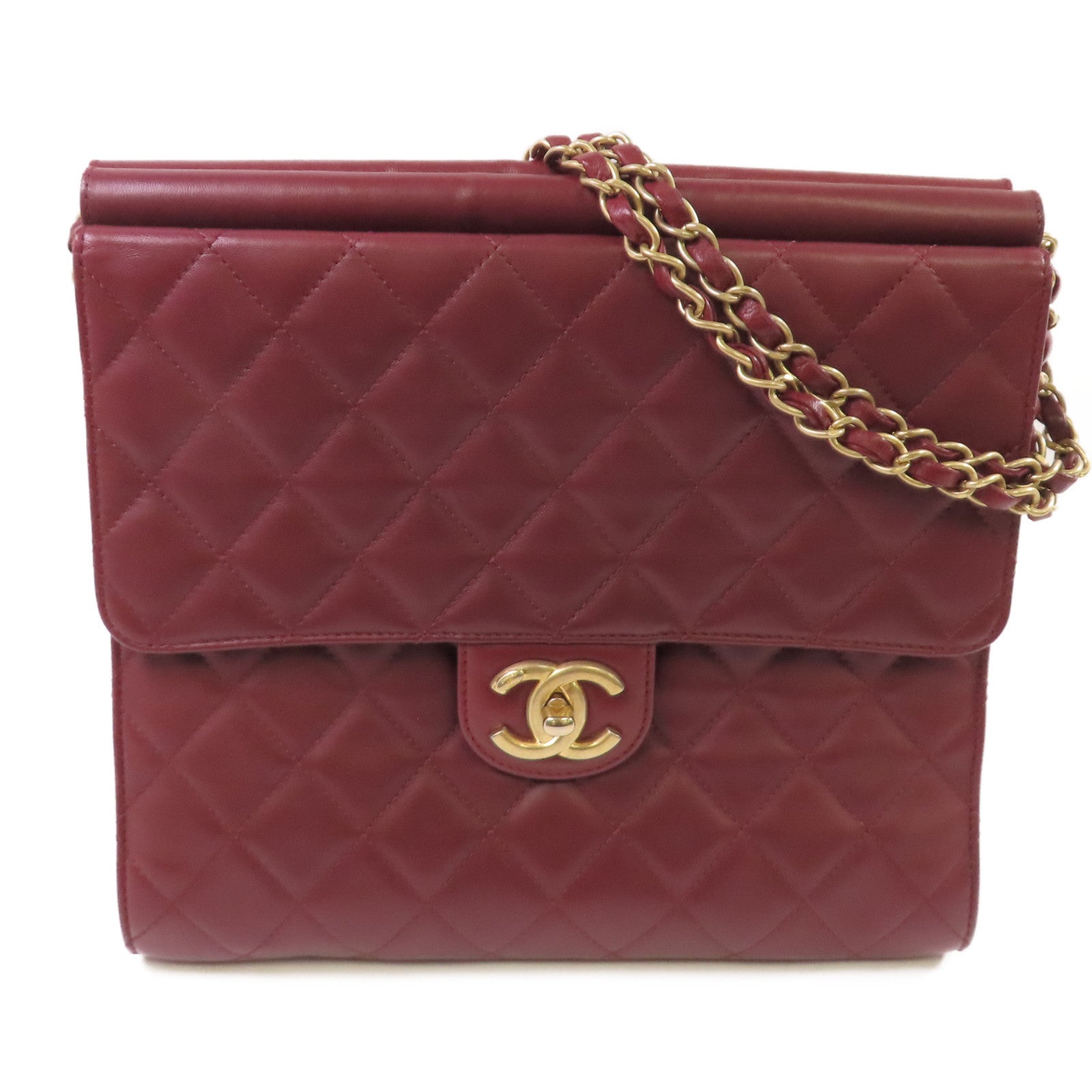 CHANEL 【激減優惠】菱格牛皮皮革Chain Shoulder Bag金扣鏈帶肩背袋酒紅色