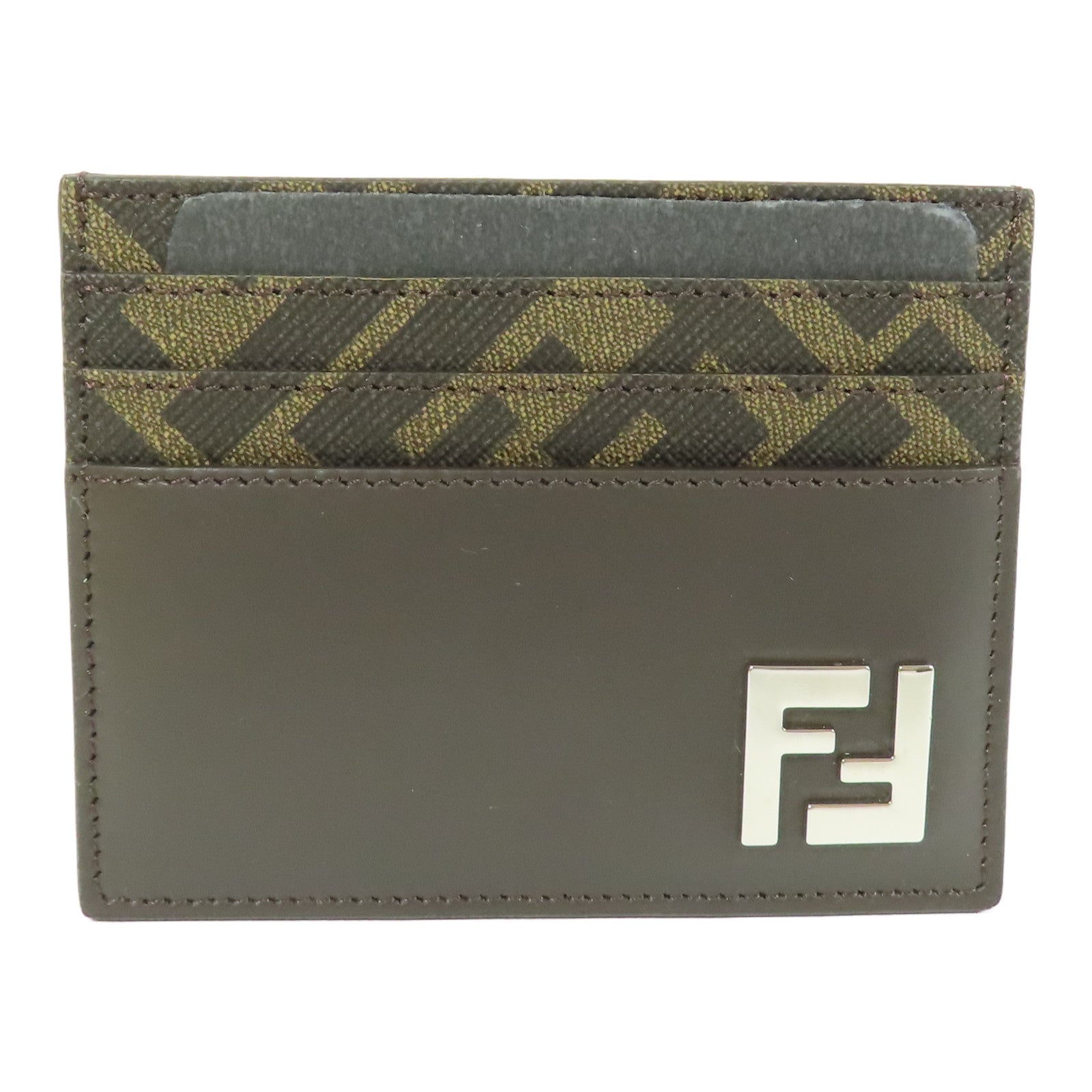 FENDI 【激減優惠】牛皮皮革/塗層帆布FF Squared Card Holder銀扣卡片套