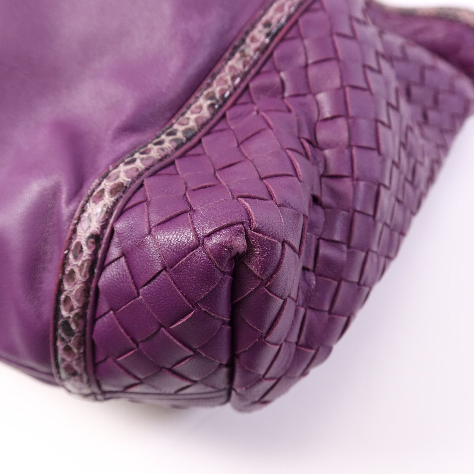 BOTTEGA VENETA 羊皮/蛇皮皮革Tote Bag銀扣手挽袋