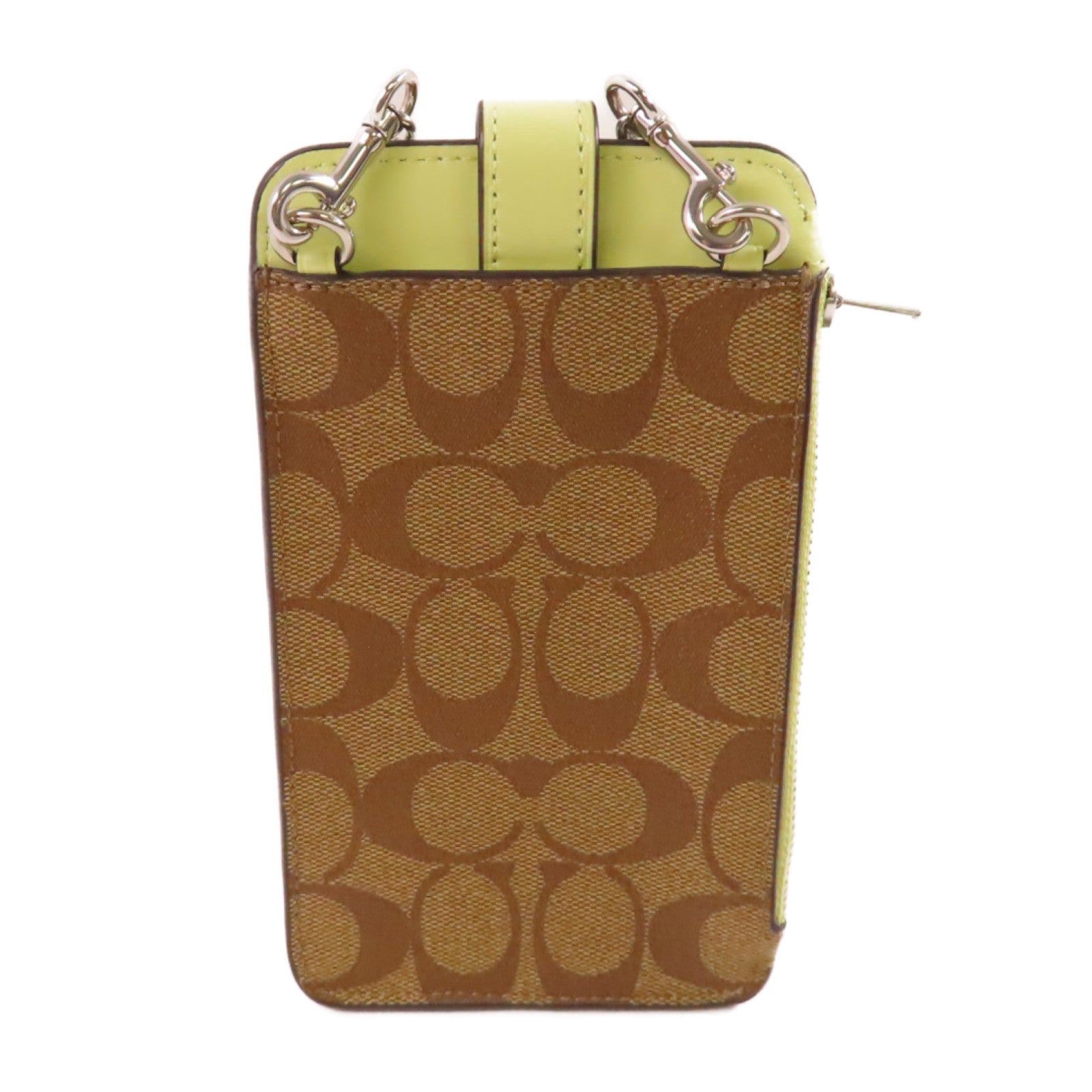 COACH 塗層帆布Phone Case Shoulder Bag銀扣肩背袋啡色/綠色