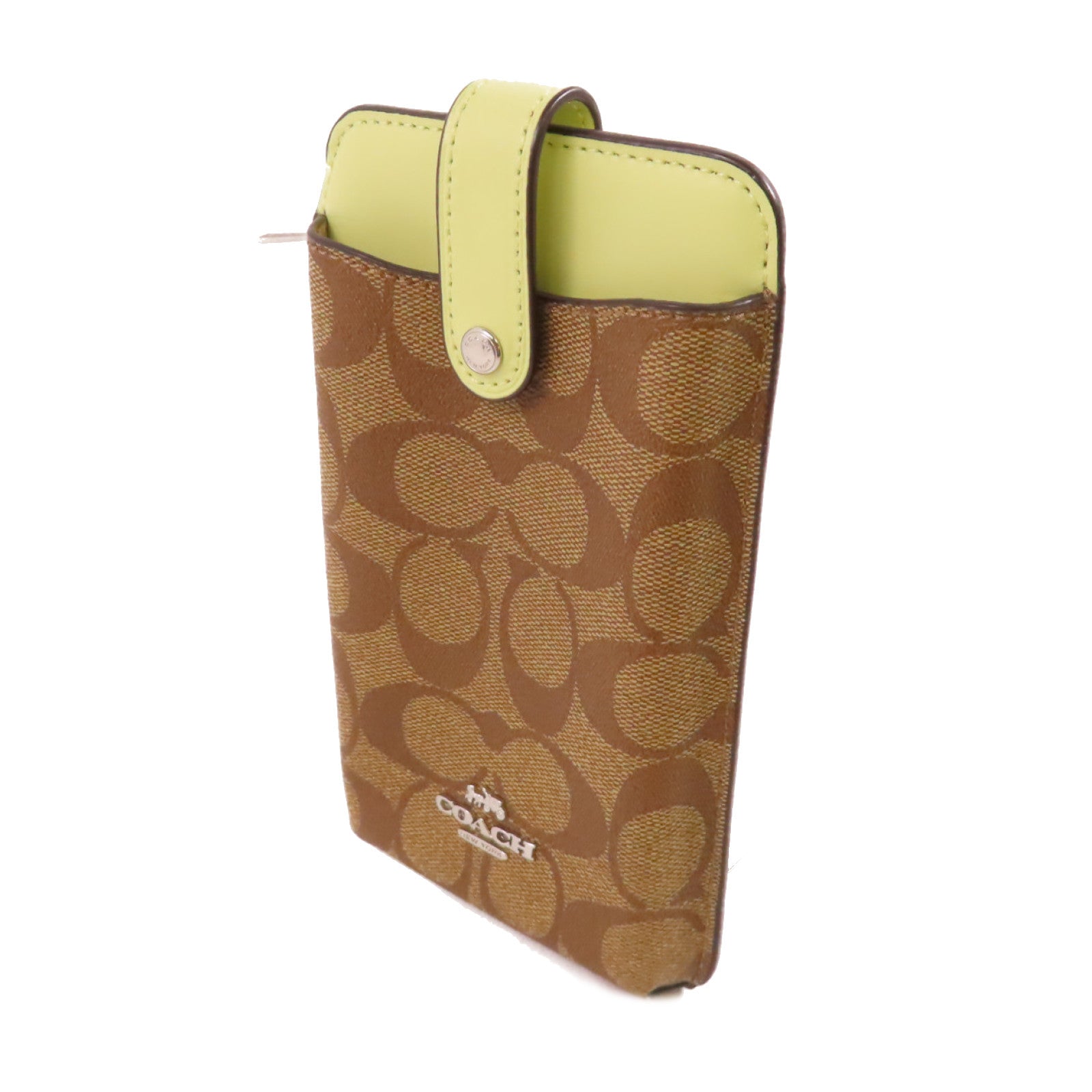 COACH 塗層帆布Phone Case Shoulder Bag銀扣肩背袋啡色/綠色