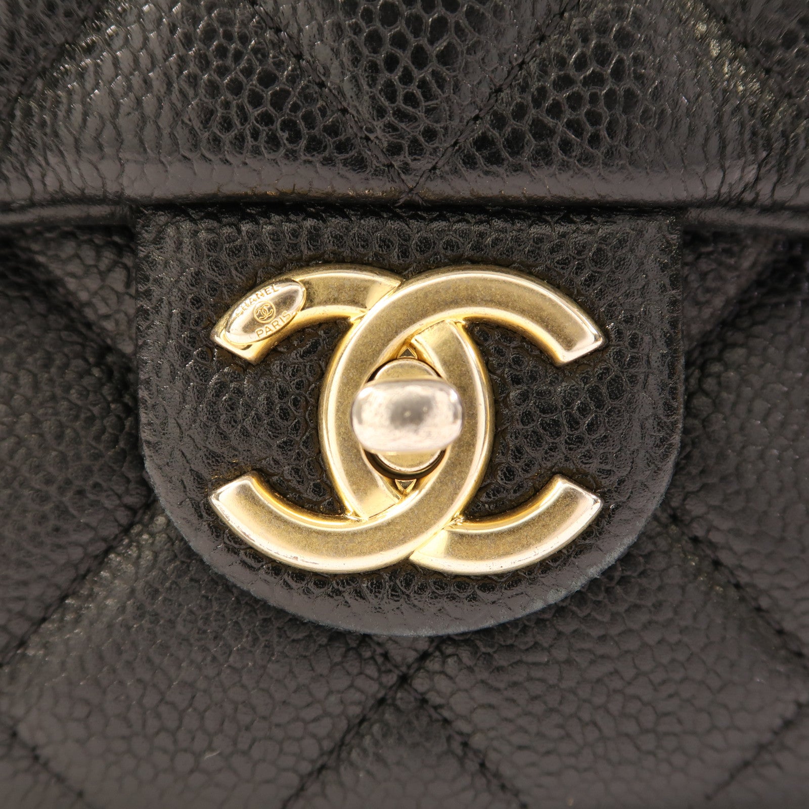 CHANEL 菱格牛皮皮革Chain Shoulder Bag金扣鏈帶肩背袋黑色