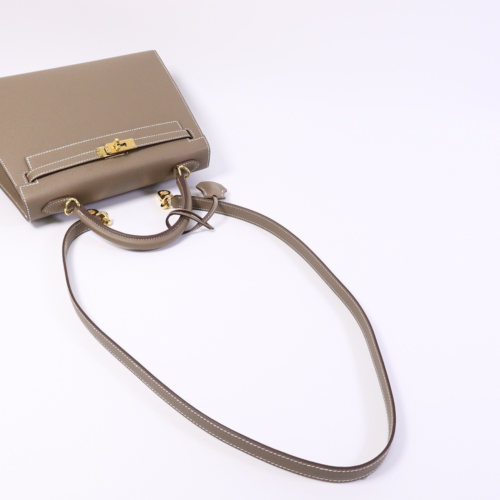 HERMES Epsom皮革Kelly 25手挽肩背兩用袋Etoupe