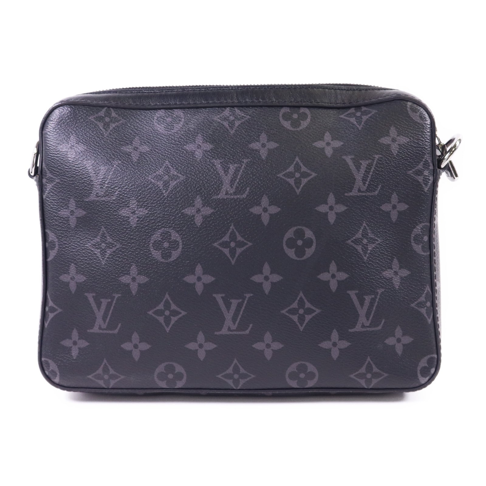 LOUIS VUITTON Monogram Eclipse Reverse Trio Messenger銀扣肩背袋灰色