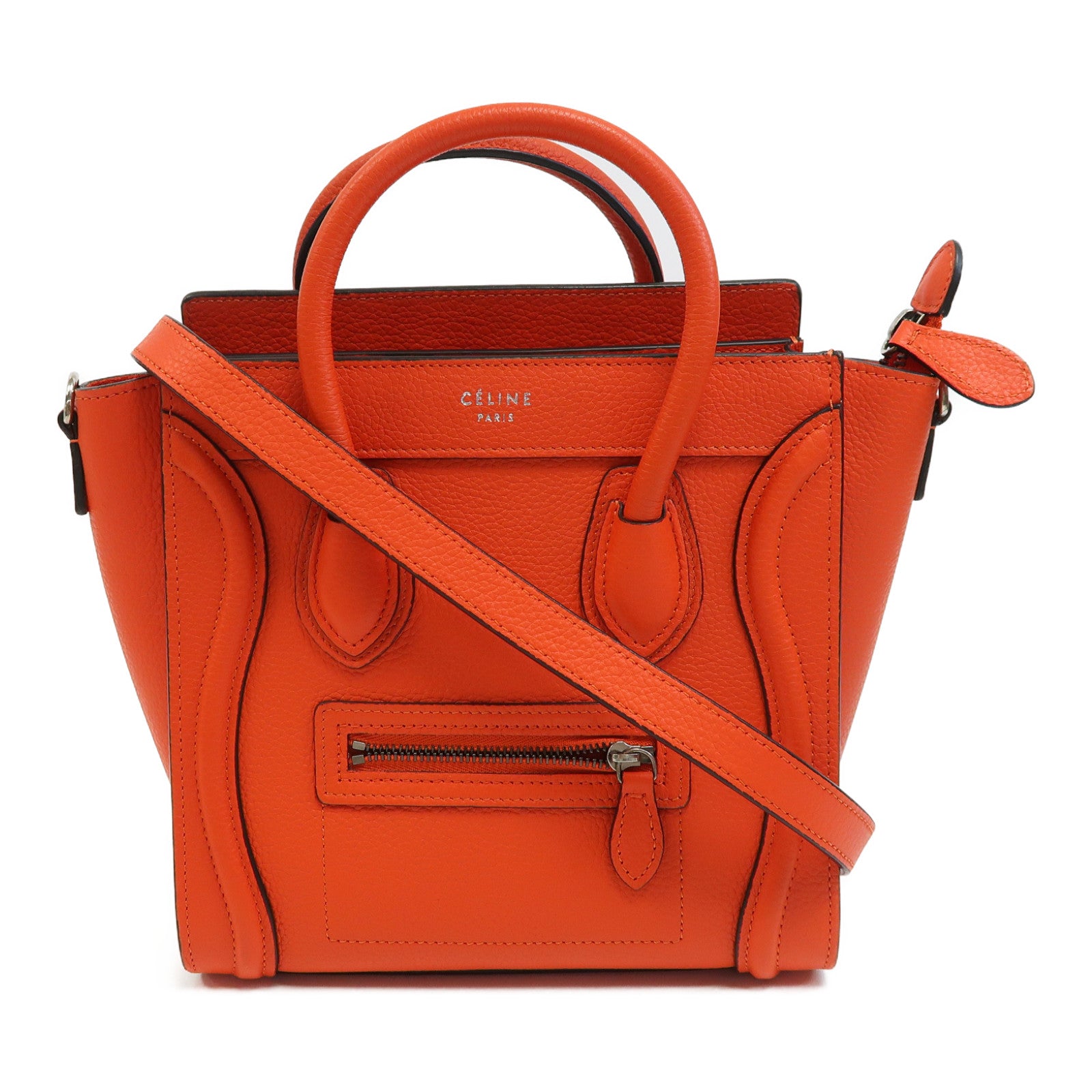 CELINE 牛皮皮革Nano Luggase銀扣手挽肩背兩用袋紅色