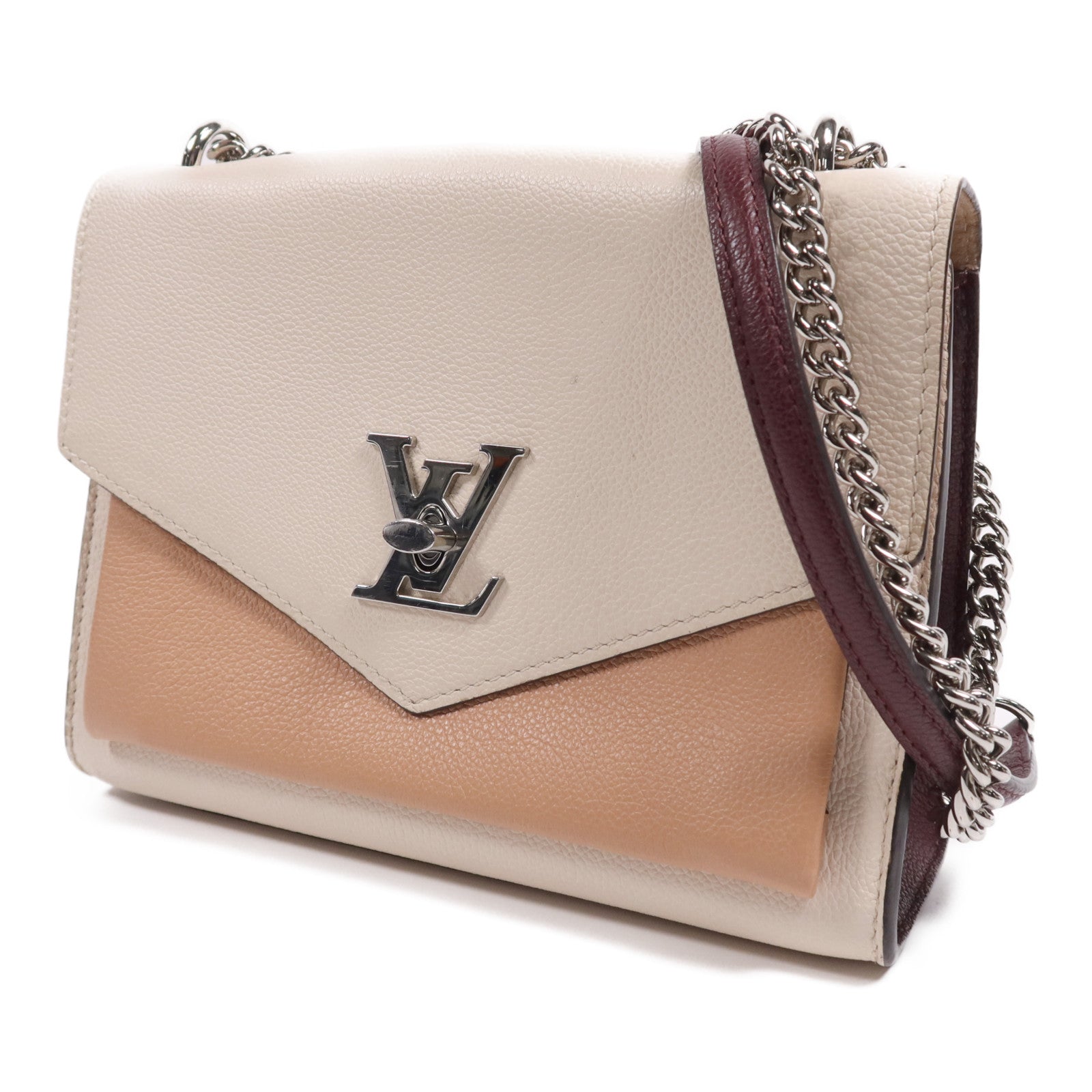 LOUIS VUITTON 牛皮皮革My Lock Me銀扣鏈帶肩背袋