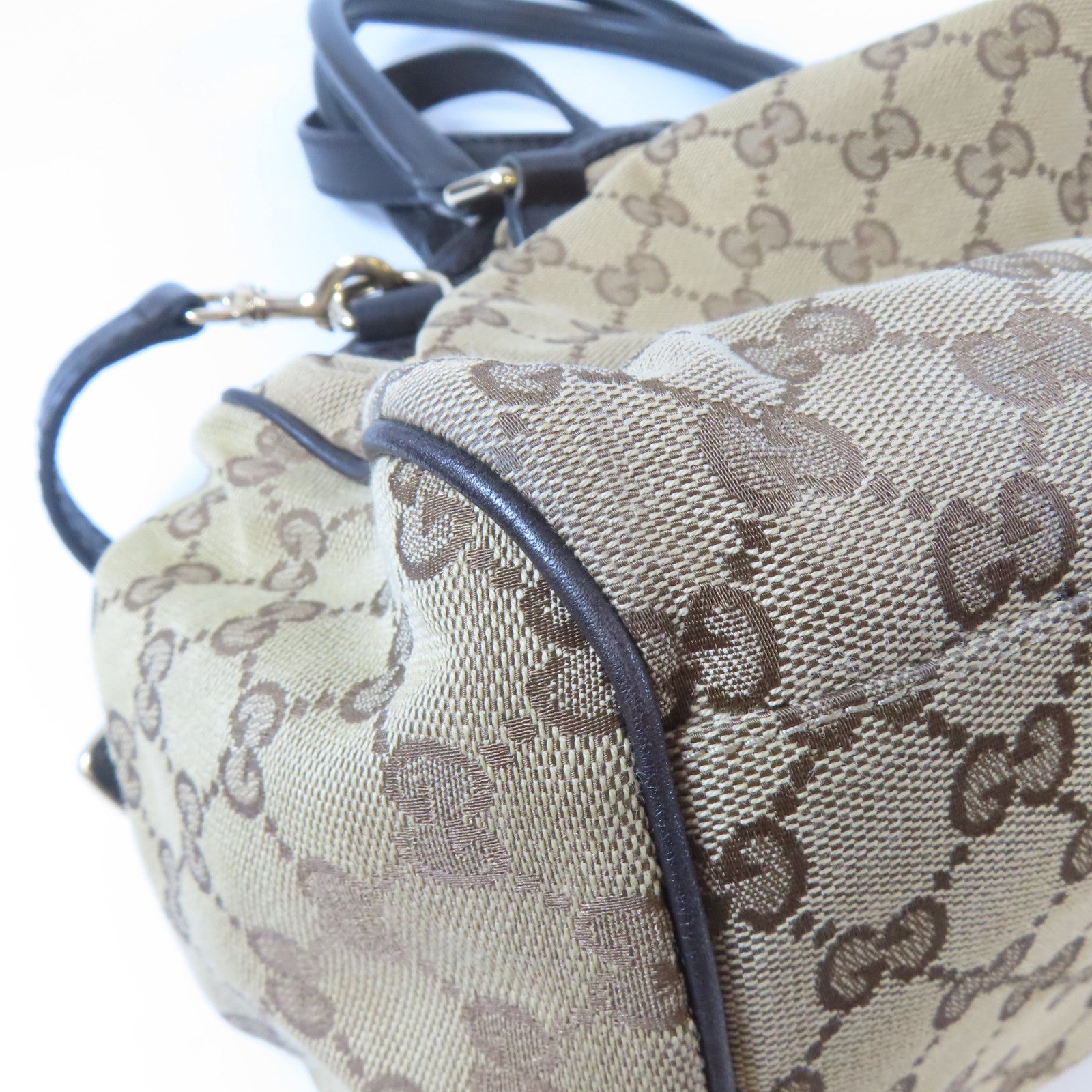GUCCI 【激減優惠】帆布Sukey Boston Bag金扣手挽肩背兩用袋啡色