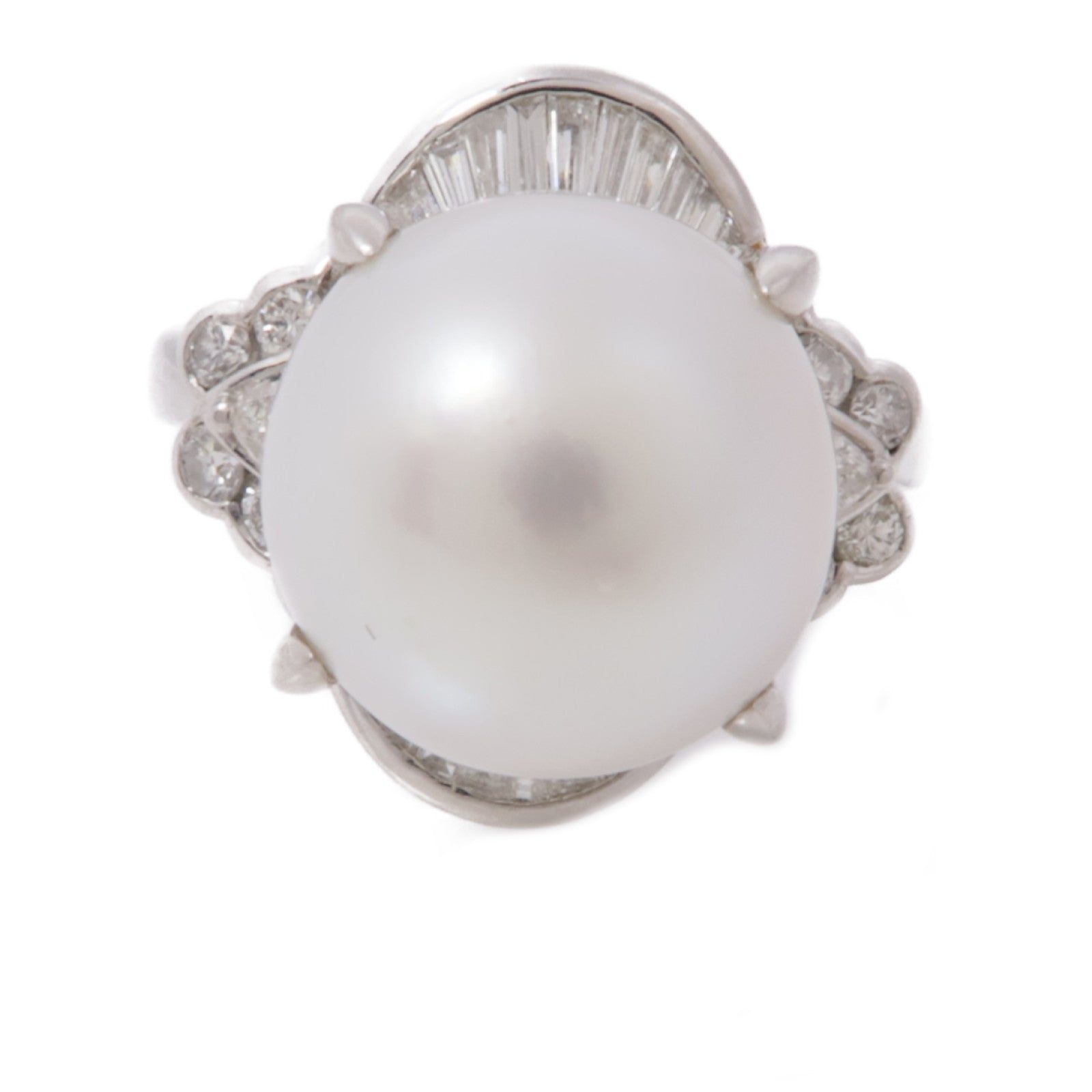JEWELRY PT900鉑金Pearl Diamond Ring珍珠/鑽石戒指US#6