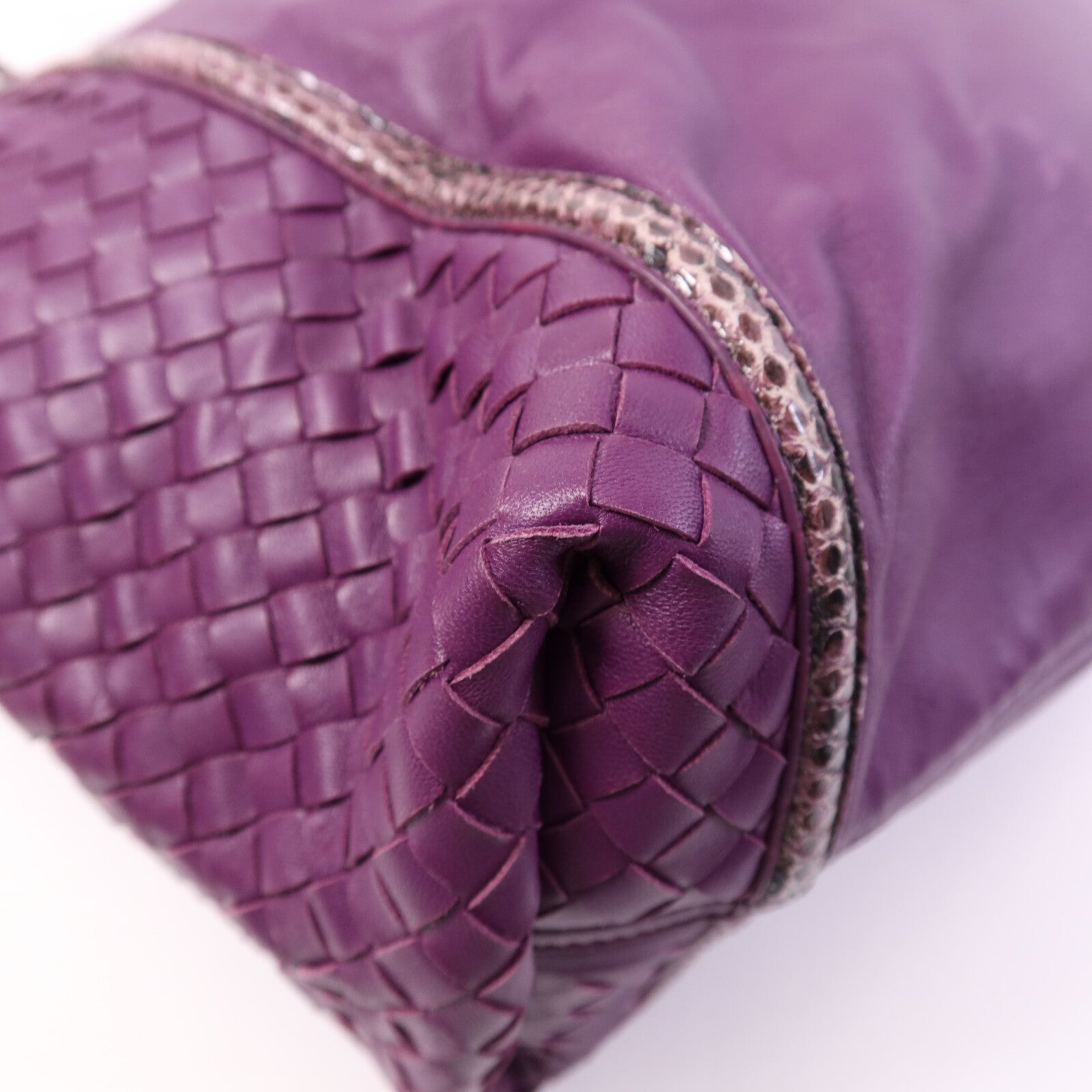 BOTTEGA VENETA 羊皮/蛇皮皮革Tote Bag銀扣手挽袋