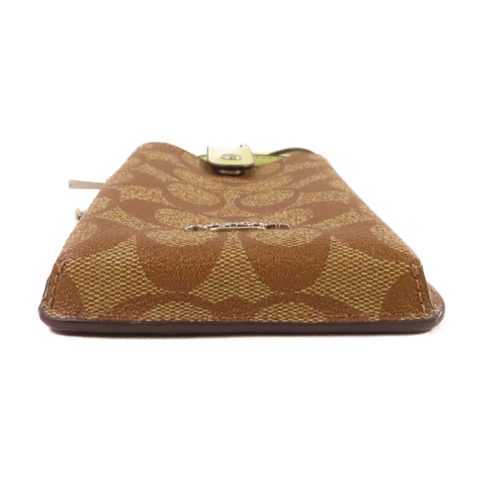 COACH 塗層帆布Phone Case Shoulder Bag銀扣肩背袋啡色/綠色