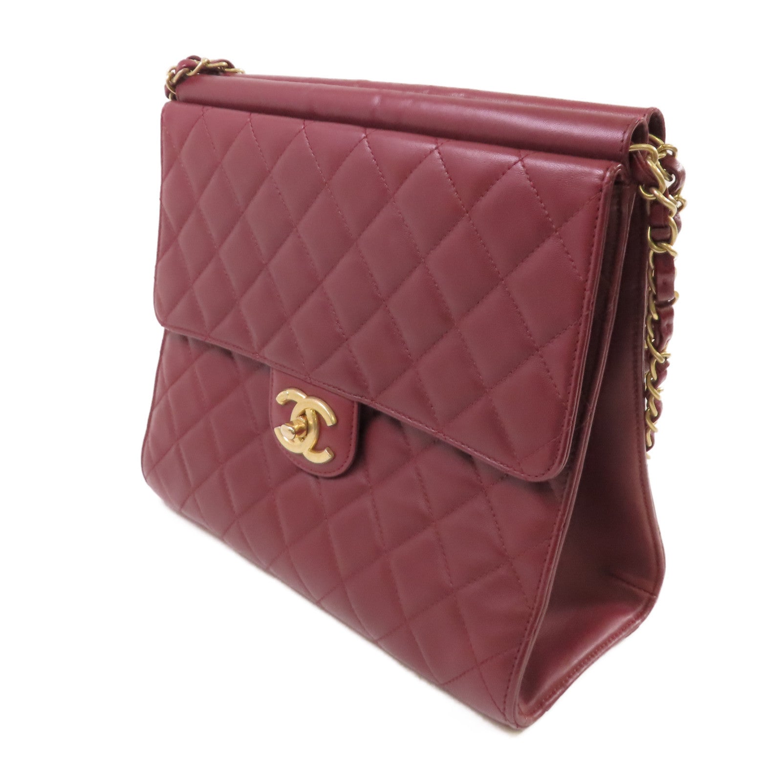CHANEL 【激減優惠】菱格牛皮皮革Chain Shoulder Bag金扣鏈帶肩背袋酒紅色
