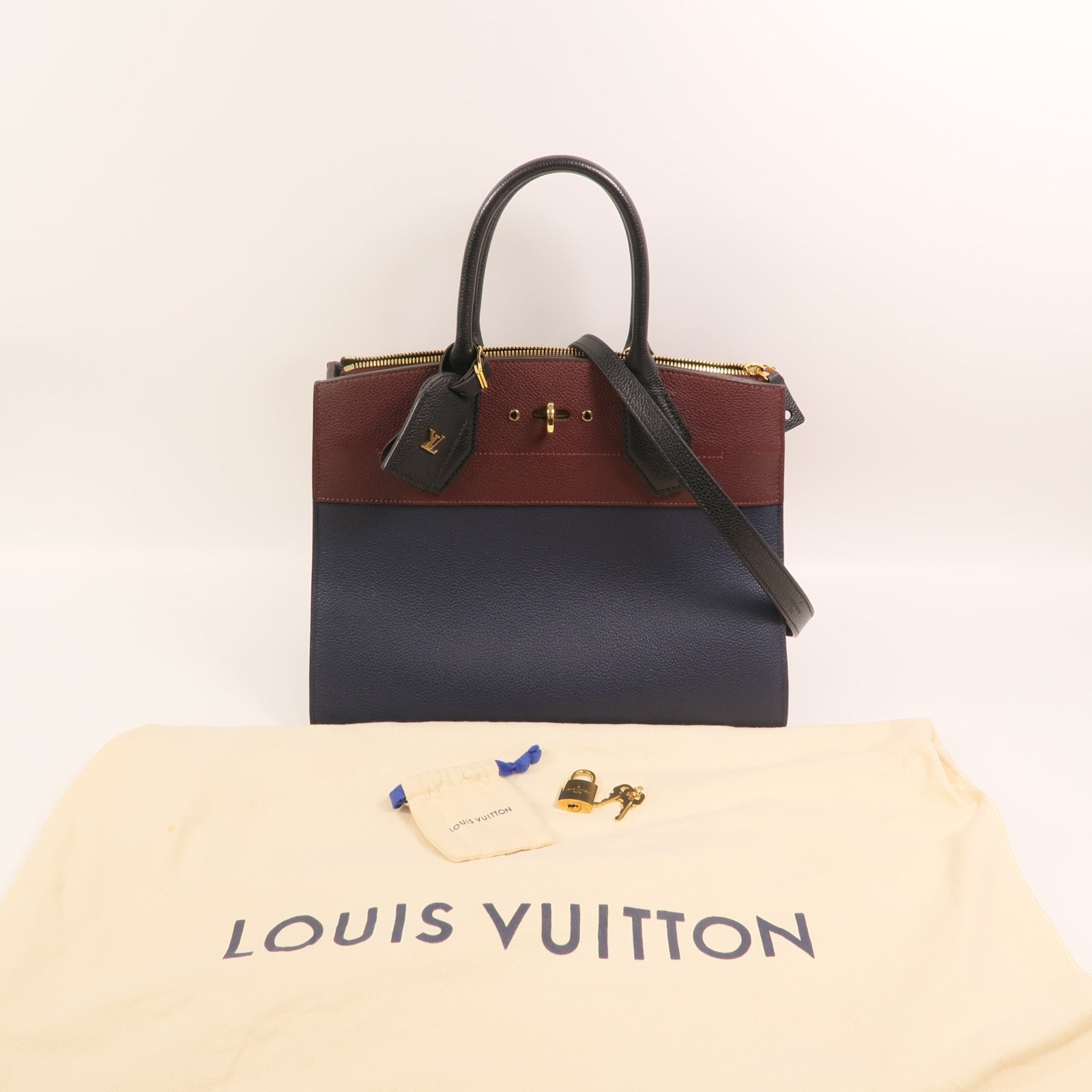 LOUIS VUITTON 牛皮皮革City Steamer MM金扣手挽肩背兩用袋