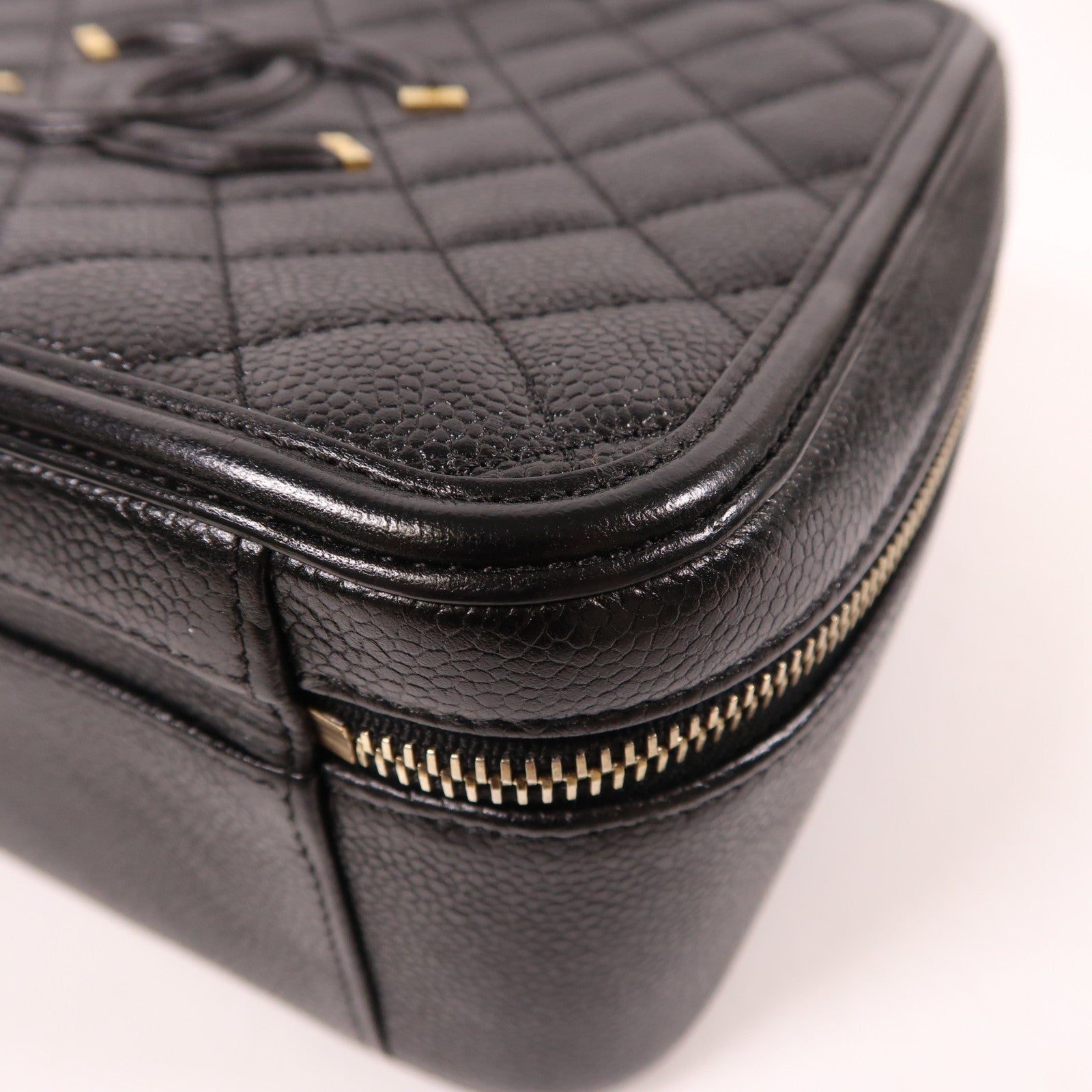 CHANEL CC GHW Filigree Vanity Case 2 Way Bag A93344 Calfskin Leather