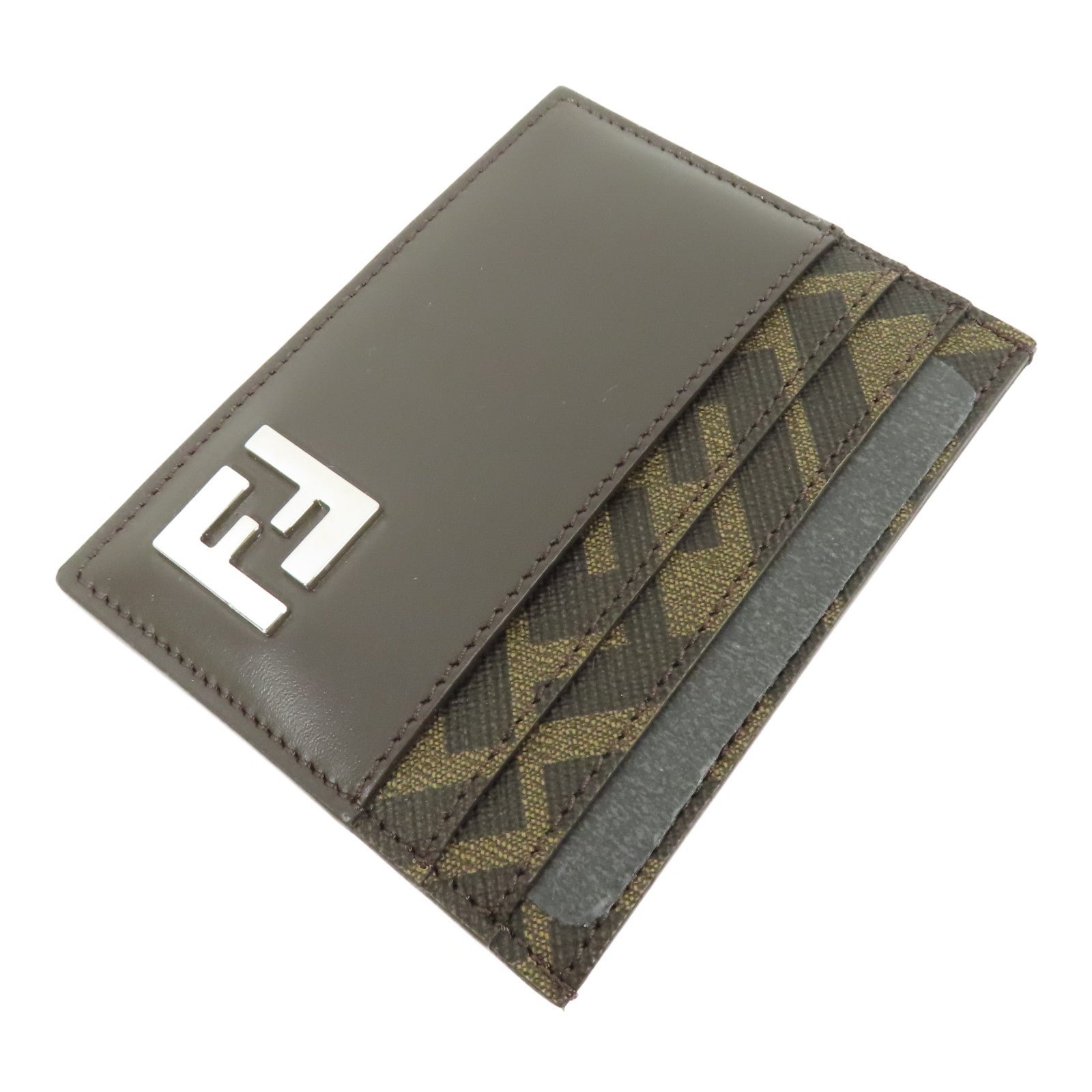 FENDI 牛皮皮革/塗層帆布FF Squared Card Holder銀扣卡片套