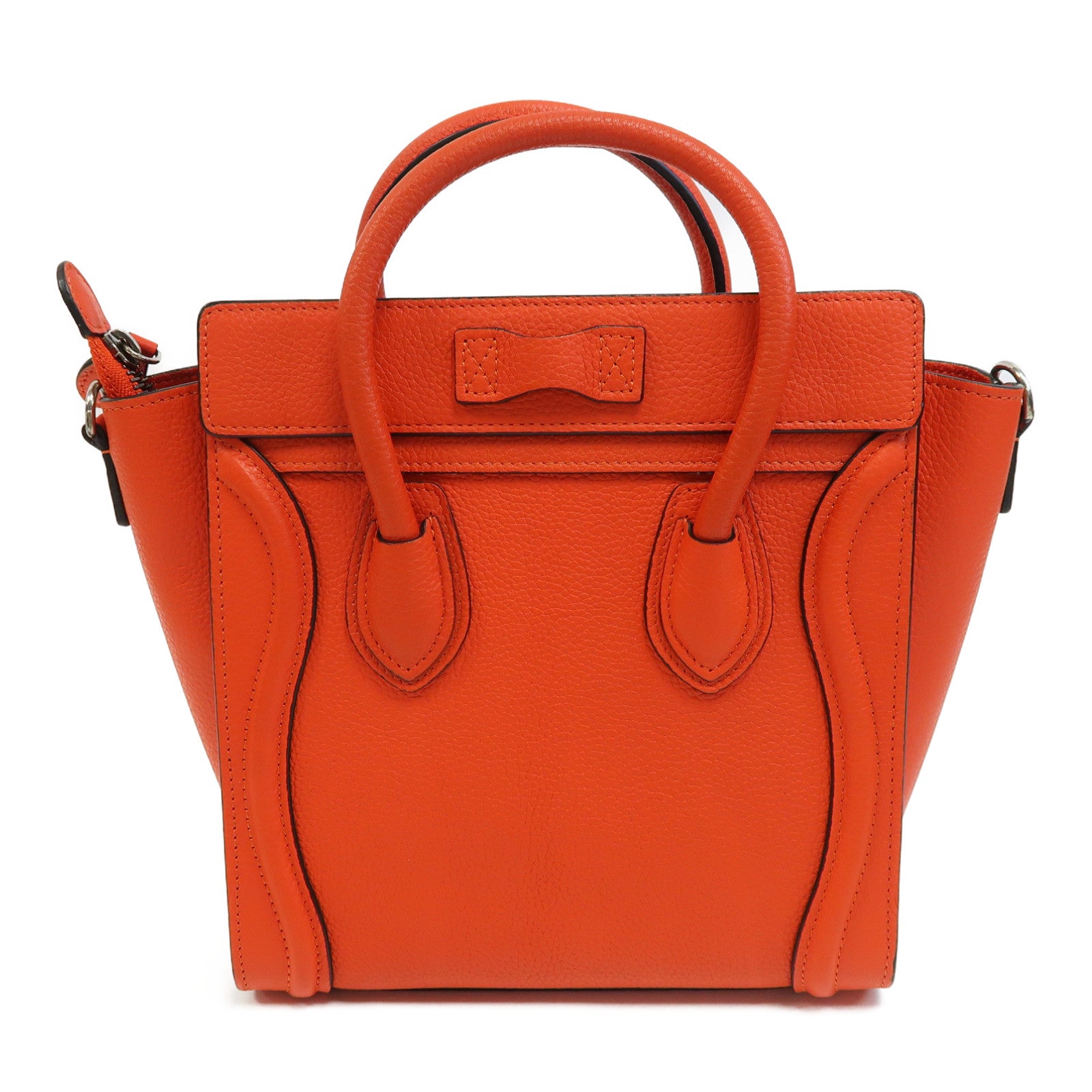CELINE 牛皮皮革Nano Luggase銀扣手挽肩背兩用袋紅色