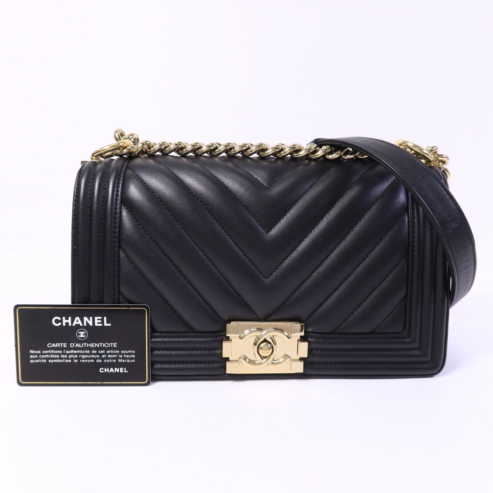 CHANEL 羊皮皮革Boy 25鏈帶肩背袋