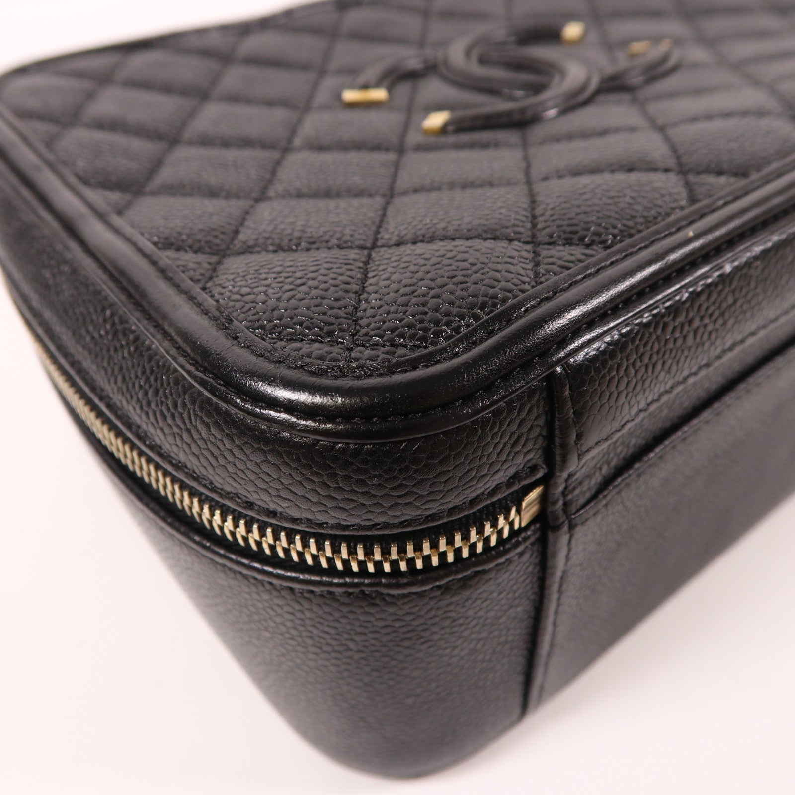 CHANEL CC GHW Filigree Vanity Case 2 Way Bag A93344 Calfskin Leather