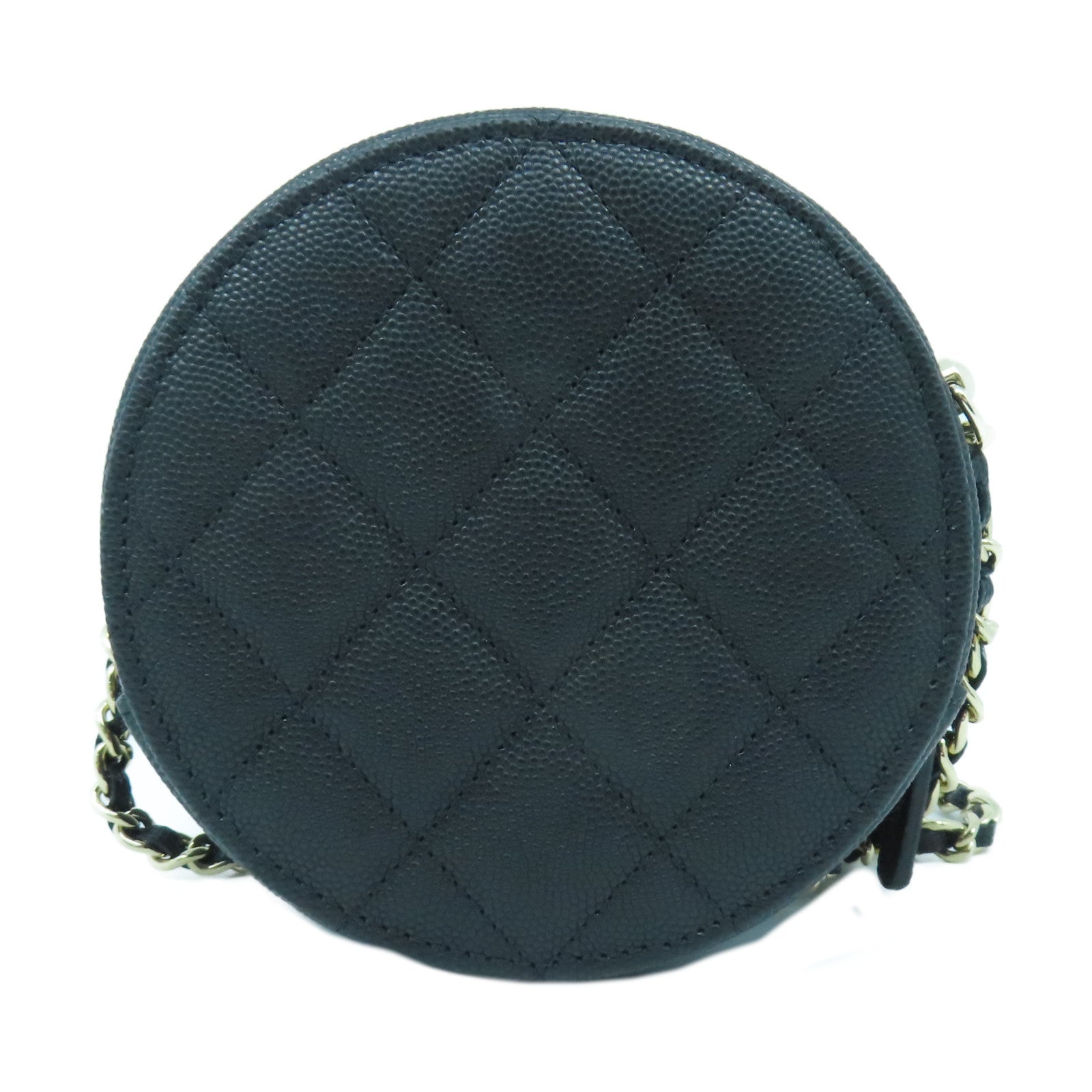 CHANEL 【激減優惠】菱格Caviar皮革Round Chain Shoulder Bag金扣鏈帶肩背袋黑色