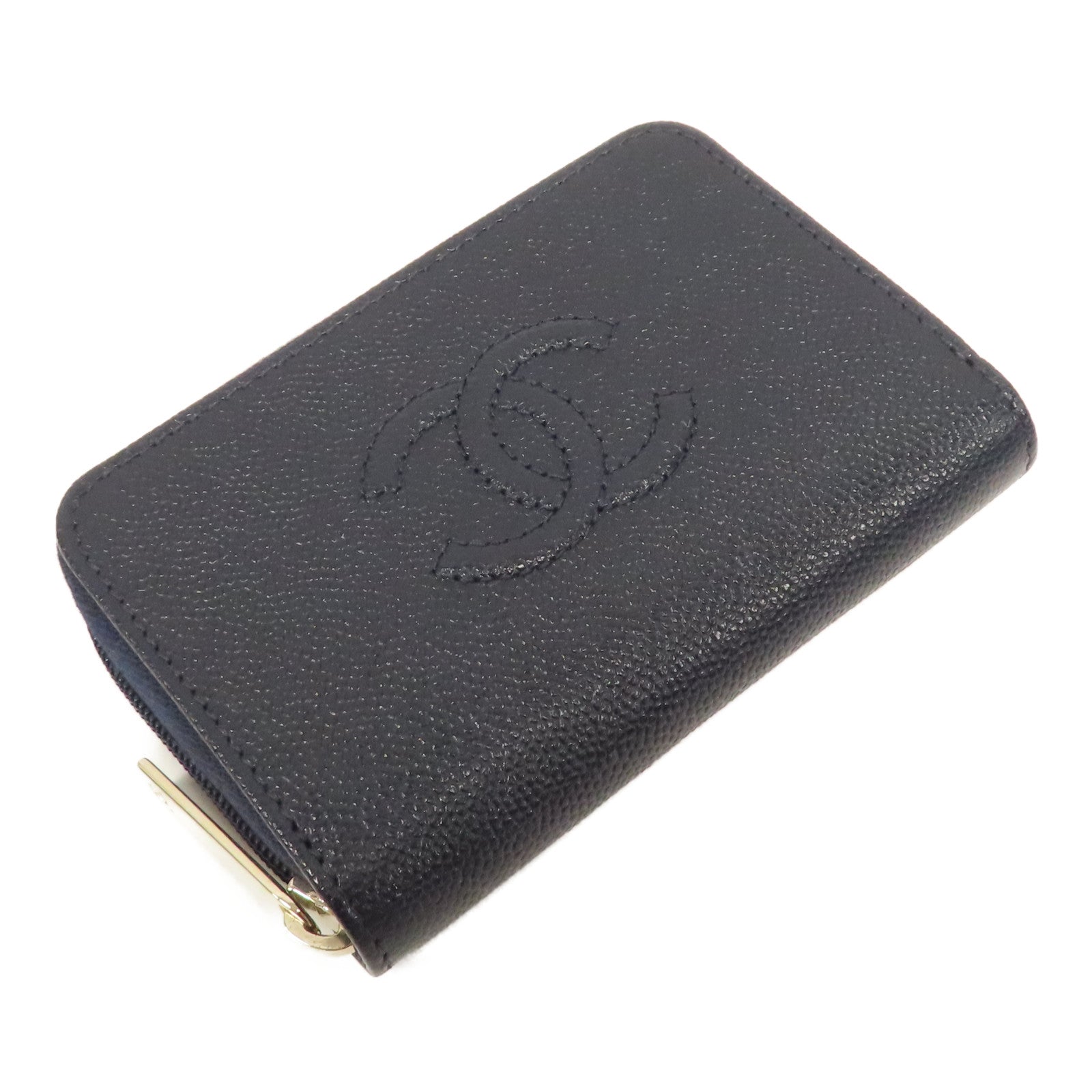 CHANEL 牛皮皮革Coin Case金扣零錢包藍色