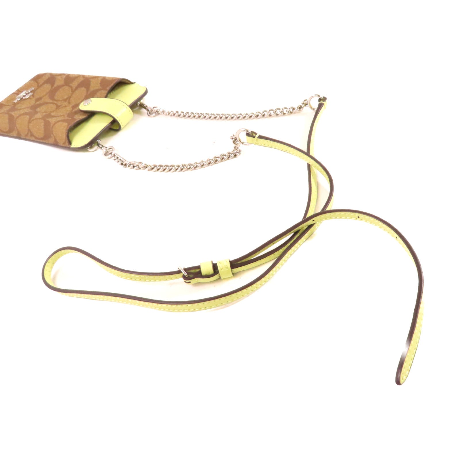 COACH 塗層帆布Phone Case Shoulder Bag銀扣肩背袋啡色/綠色