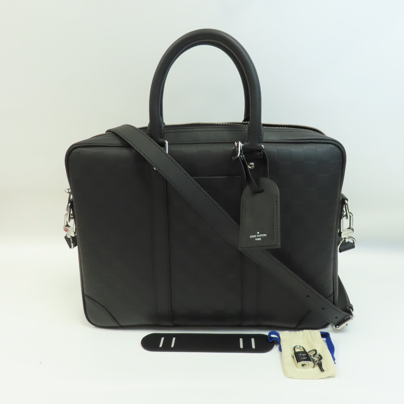 LOUIS VUITTON Damier Infini Porte-Documents Voyage NM銀扣手挽肩背兩用袋黑色