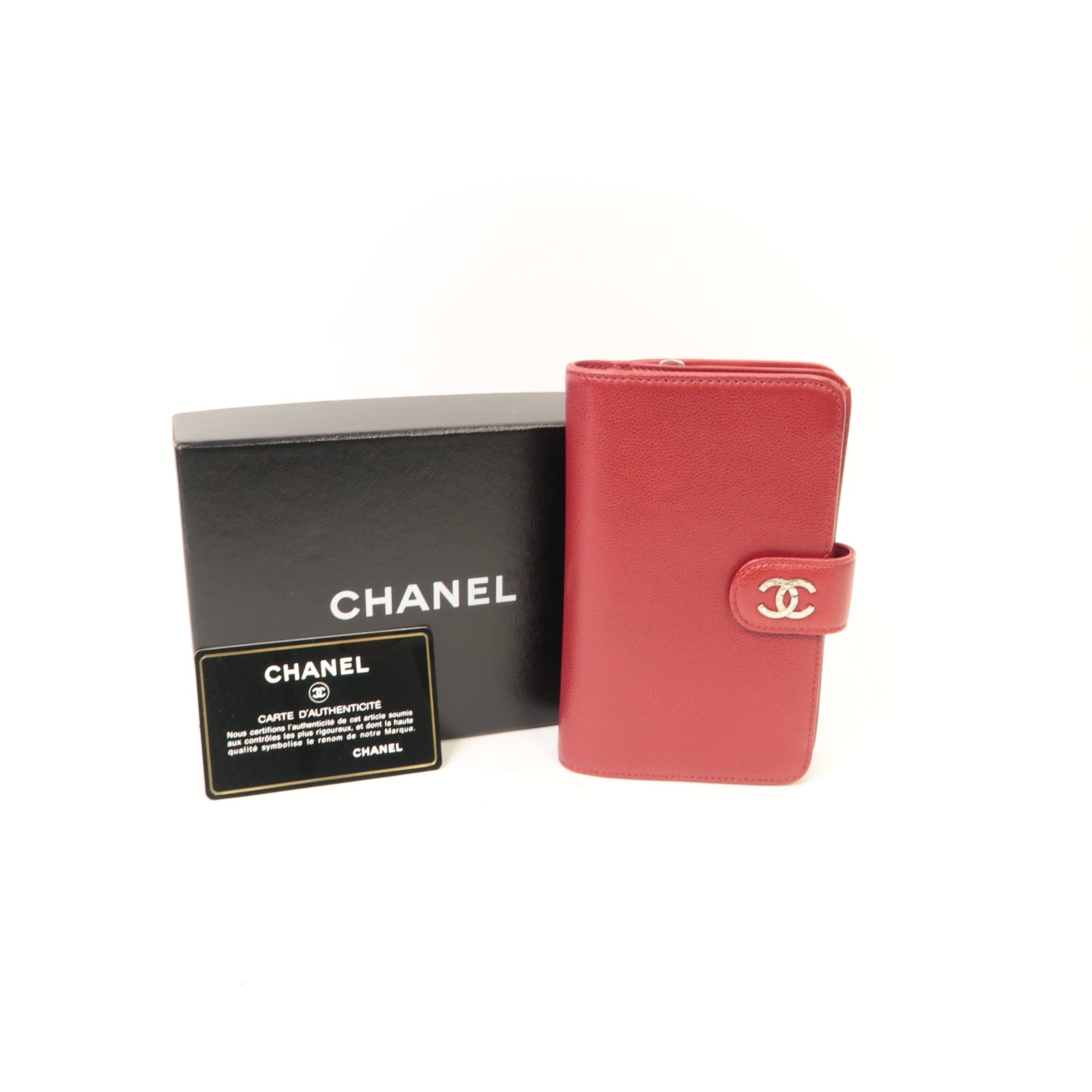 CHANEL 【激減優惠】Caviar皮革Wallet銀扣錢包紅色