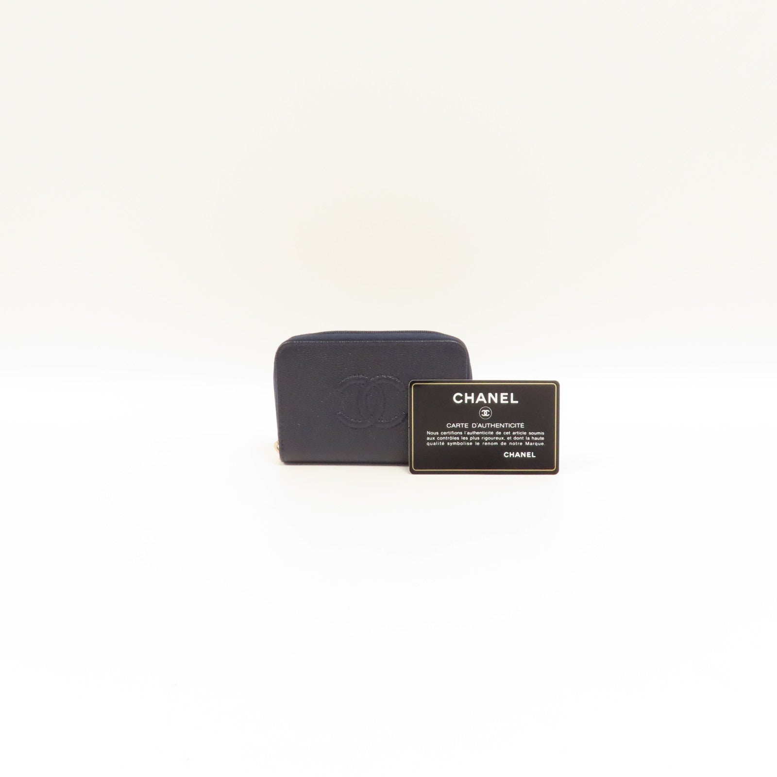 CHANEL 牛皮皮革Coin Case金扣零錢包藍色