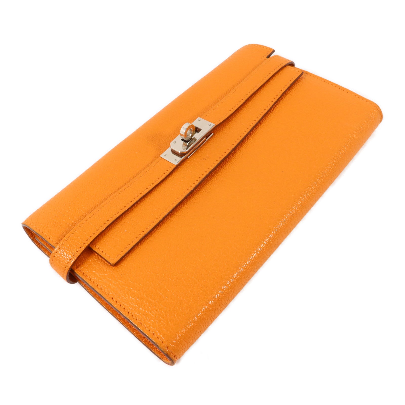 HERMES Chevre皮革Kelly Long Wallet長錢包Orange