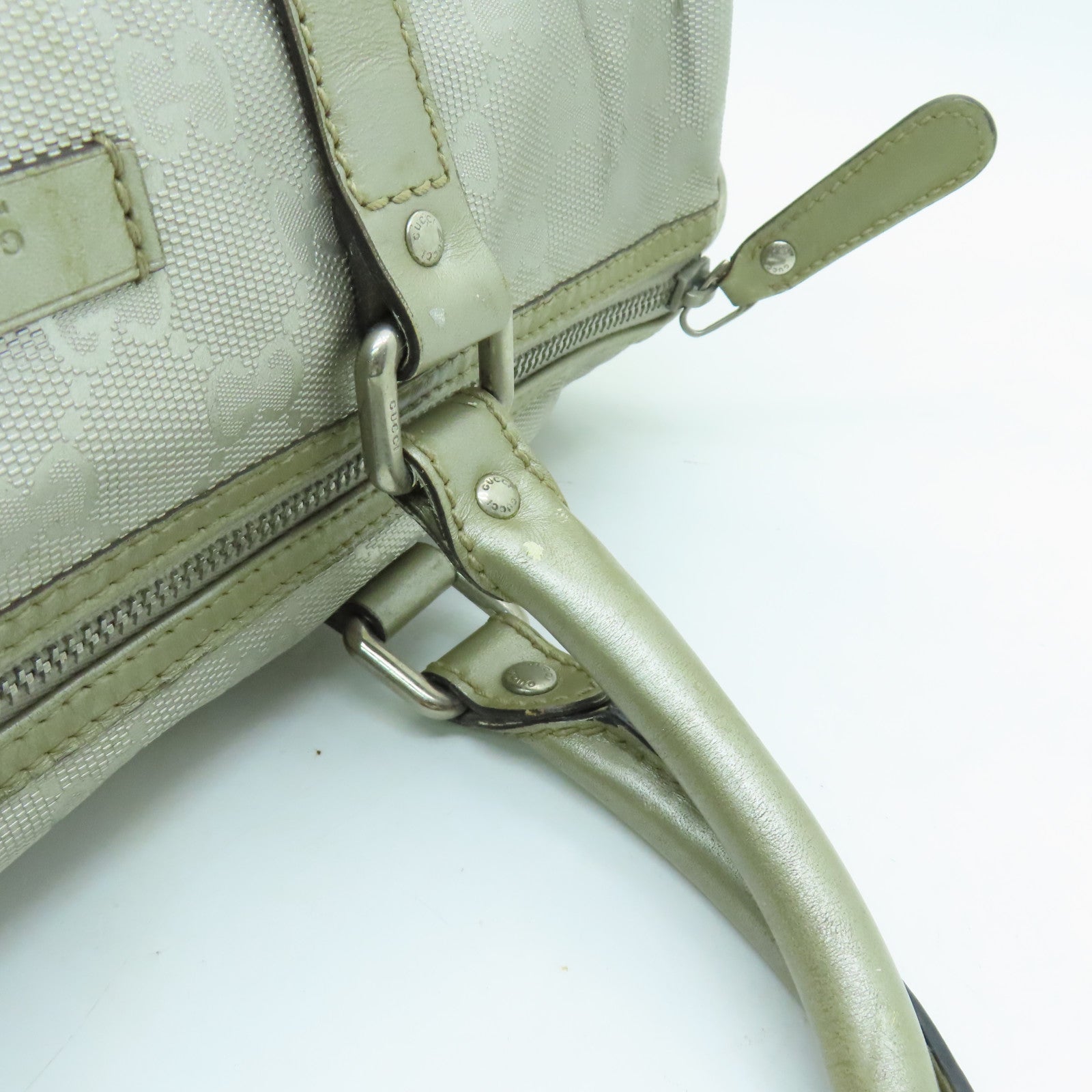 GUCCI 【激減優惠】塗層帆布Boston Bag銀扣波士頓包銀色