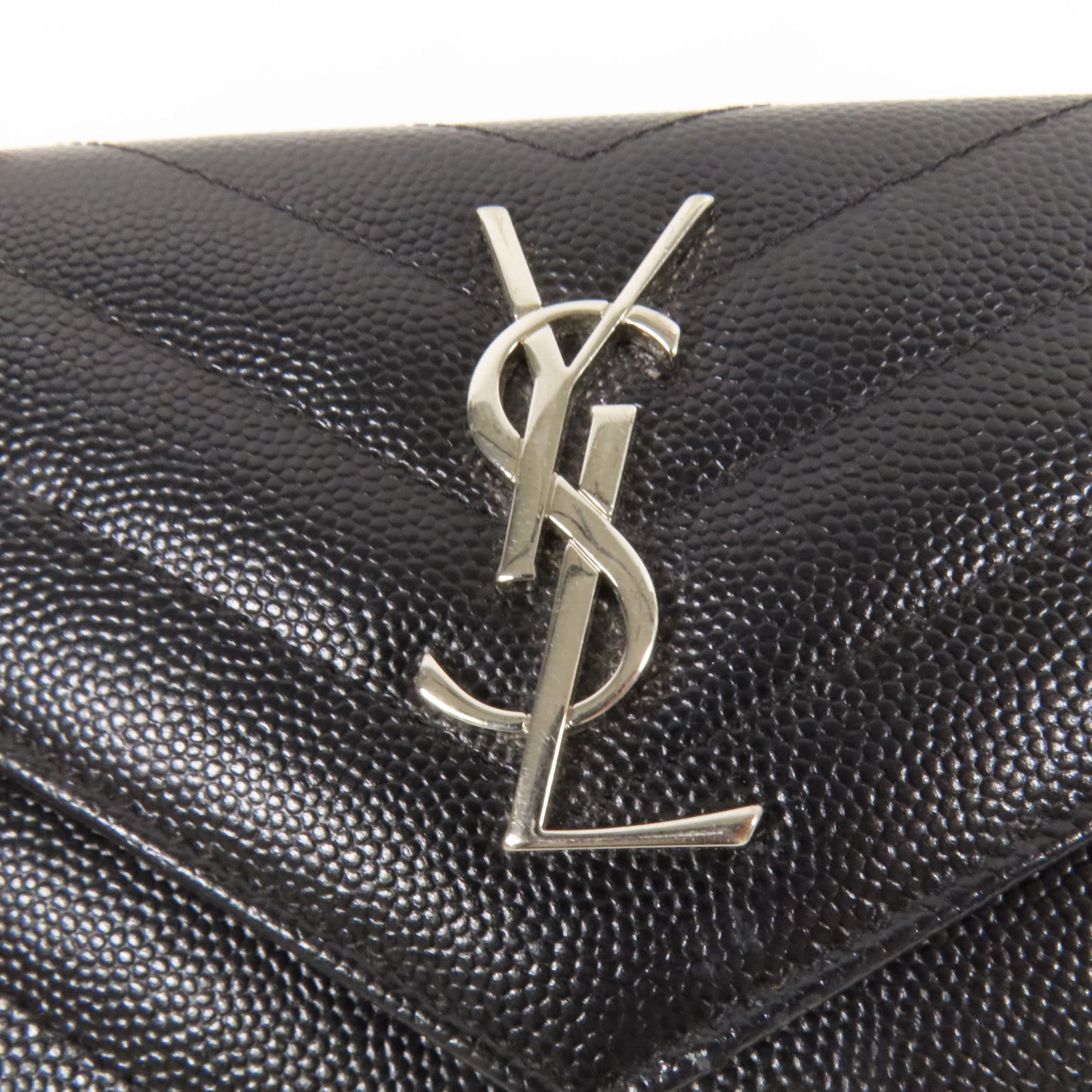 YVES SAINT LAURENT 牛皮皮革Fold Wallet銀扣錢包
