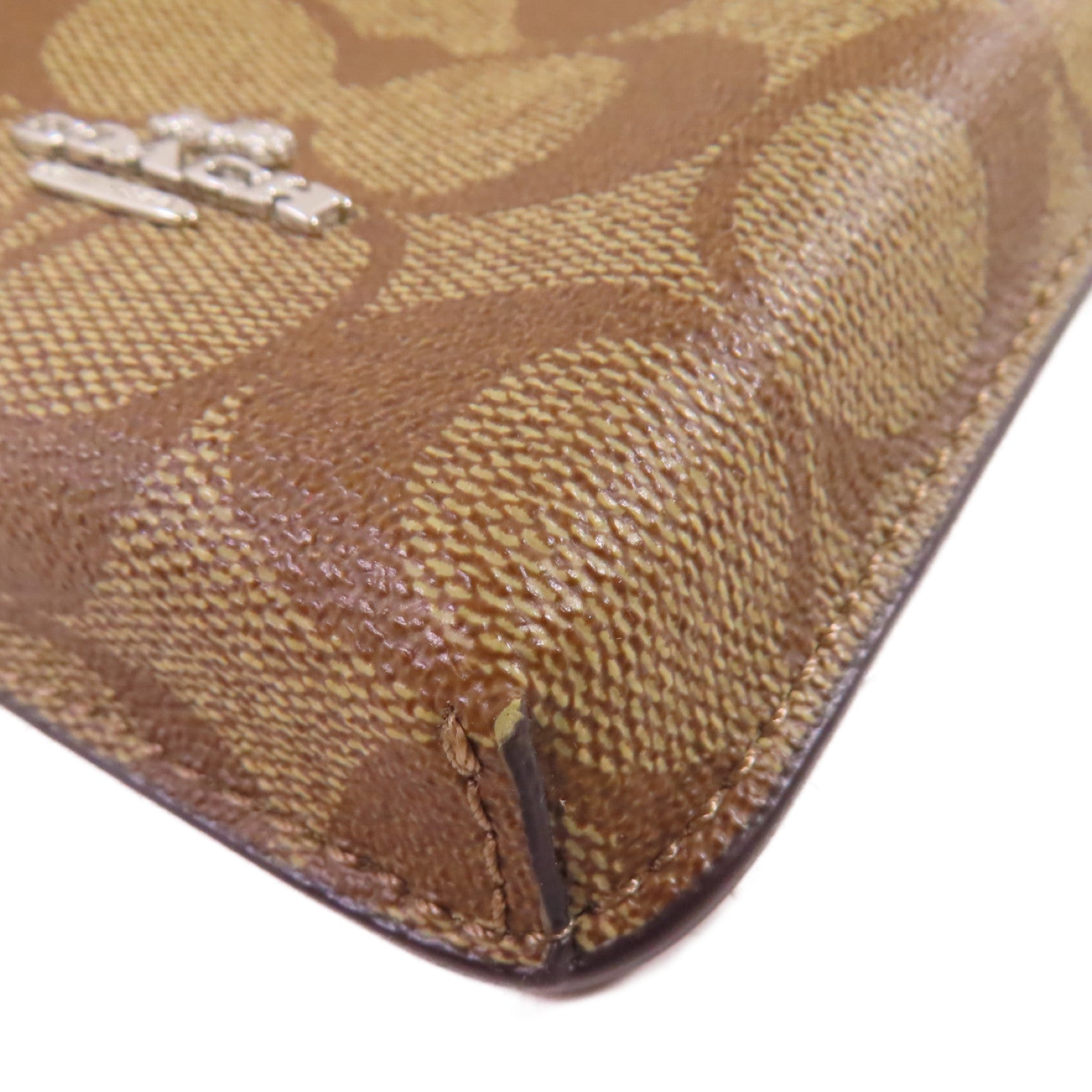 COACH 塗層帆布Phone Case Shoulder Bag銀扣肩背袋啡色/綠色
