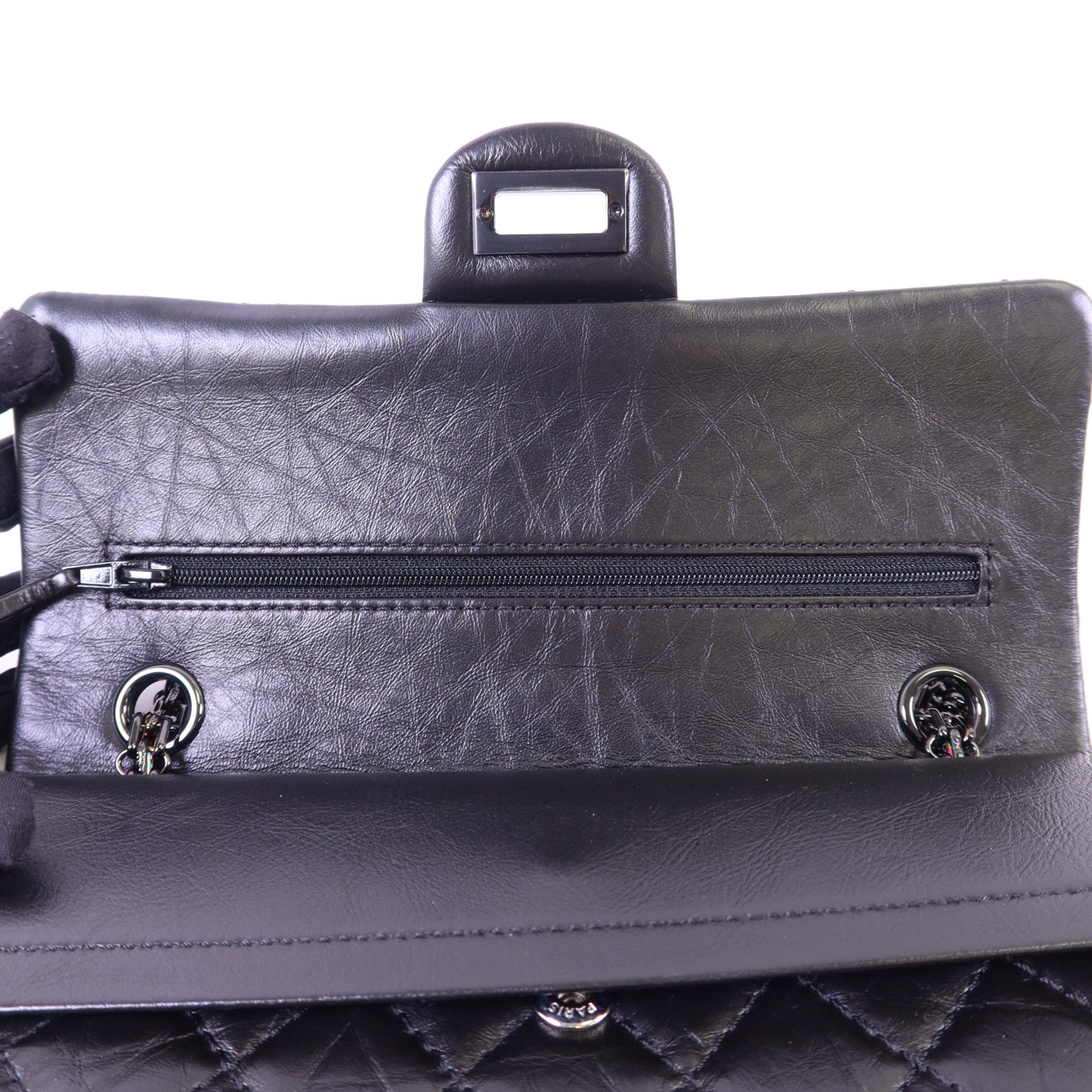 CHANEL 牛皮皮革2.55 So Black鏈帶肩背袋
