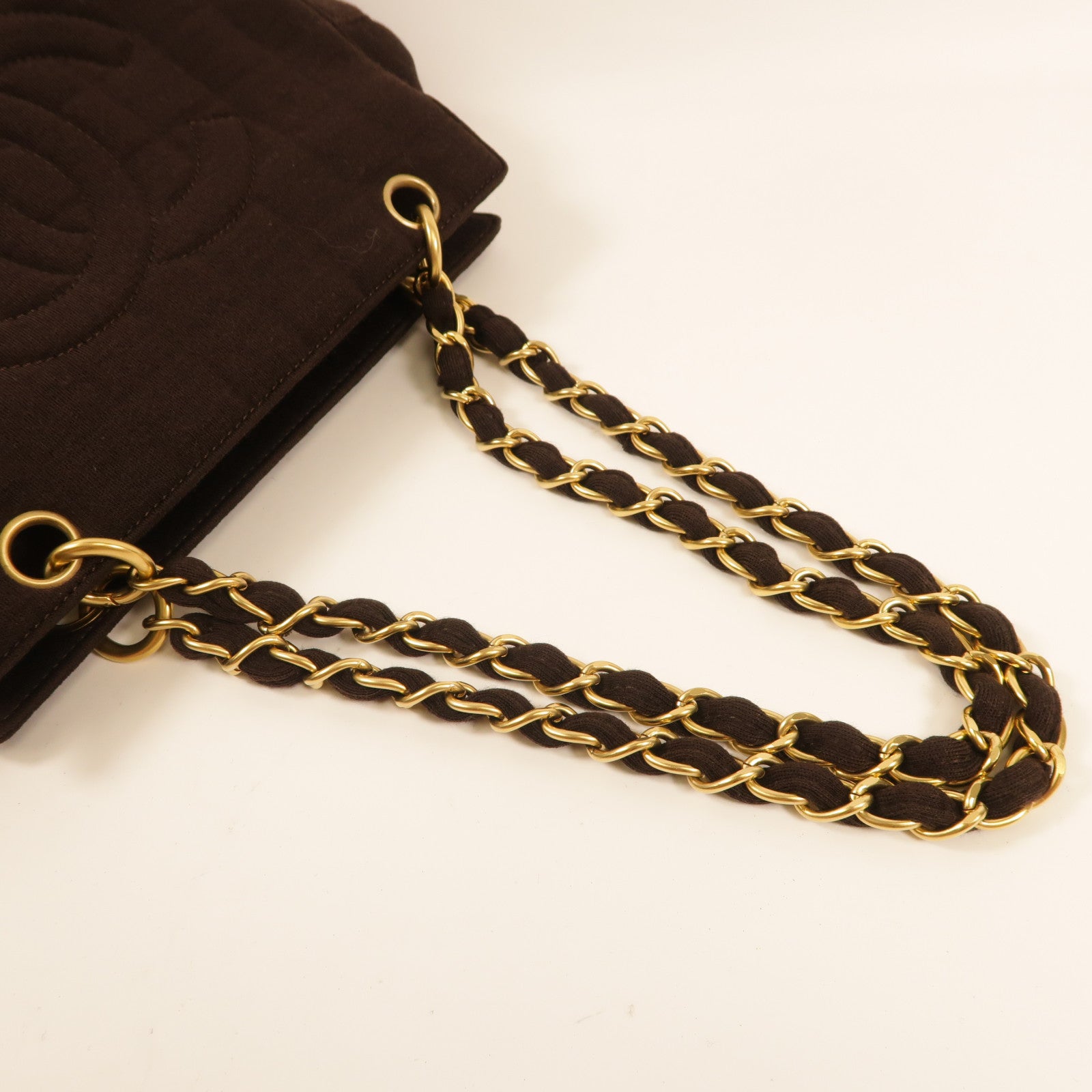 CHANEL CC Vintage Chain Shoulder Bag Canvas Brown