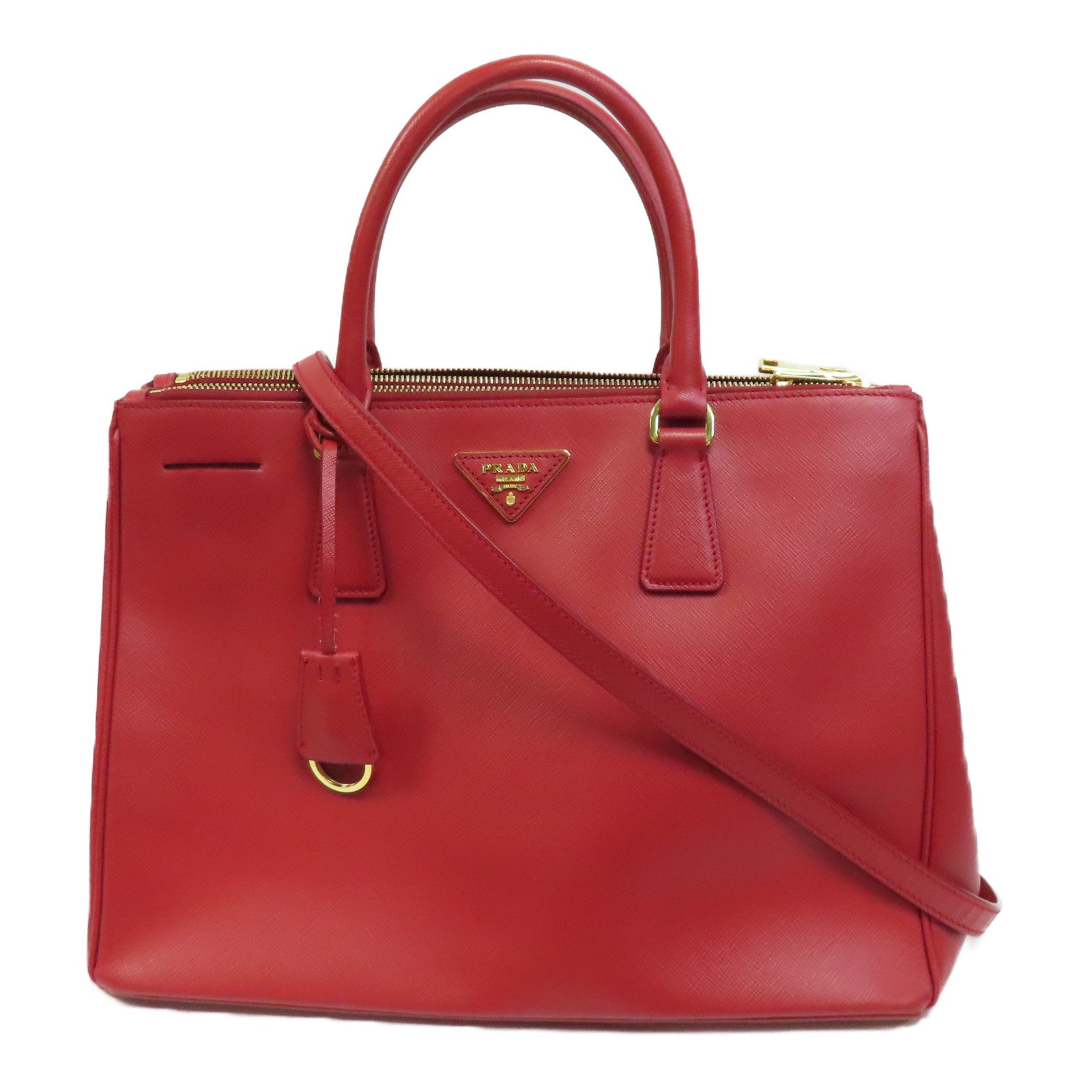 PRADA 皮革2 Way Shoulder金扣手挽肩背兩用袋紅色