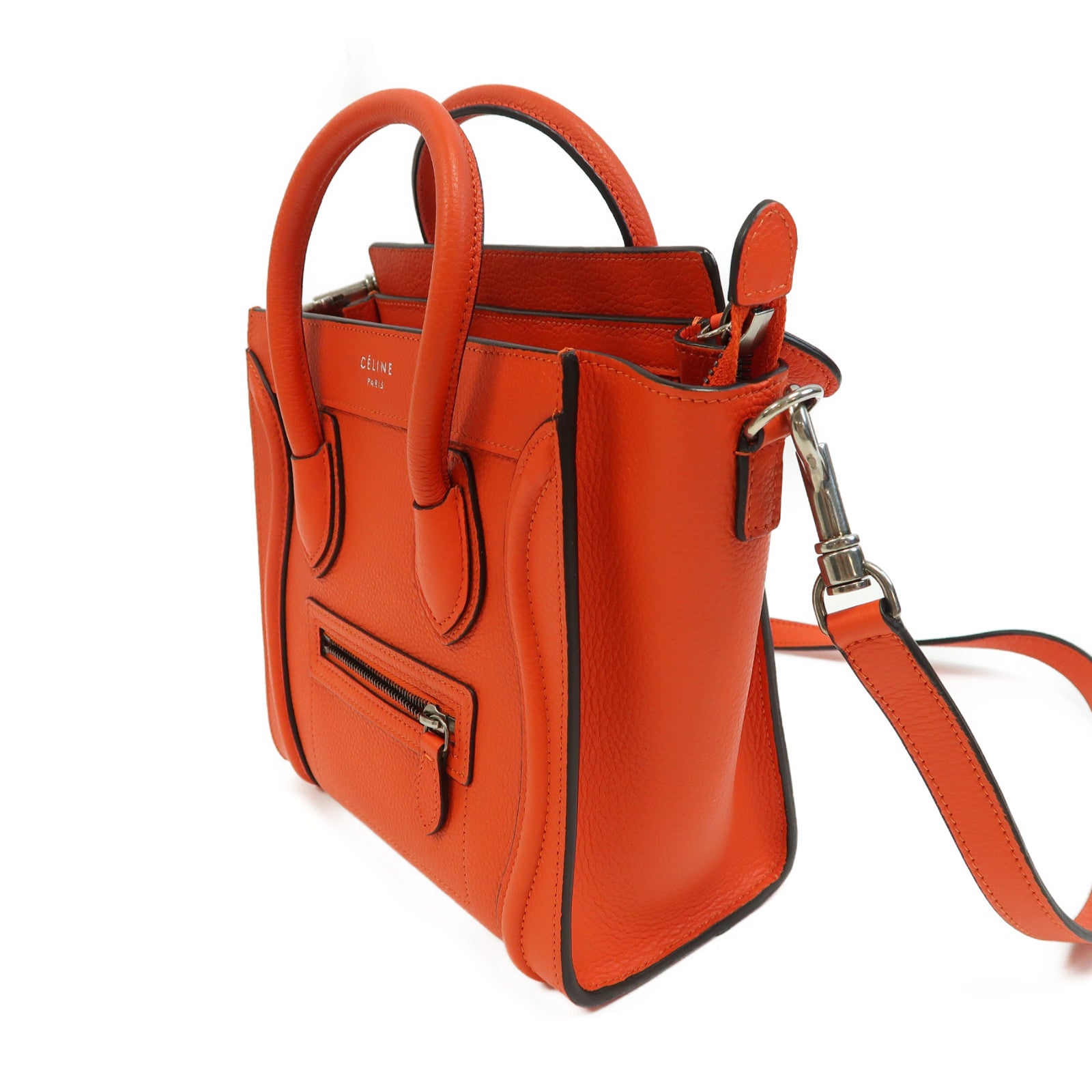 CELINE 牛皮皮革Nano Luggase銀扣手挽肩背兩用袋紅色