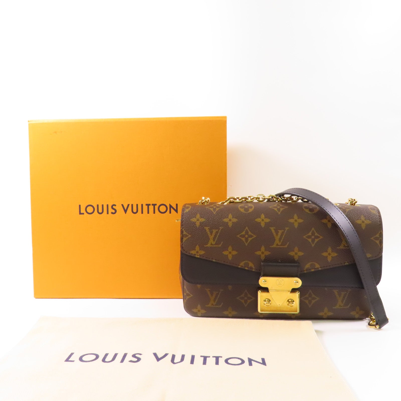 LOUIS VUITTON Monogram Marceau金扣鏈帶肩背袋棕色