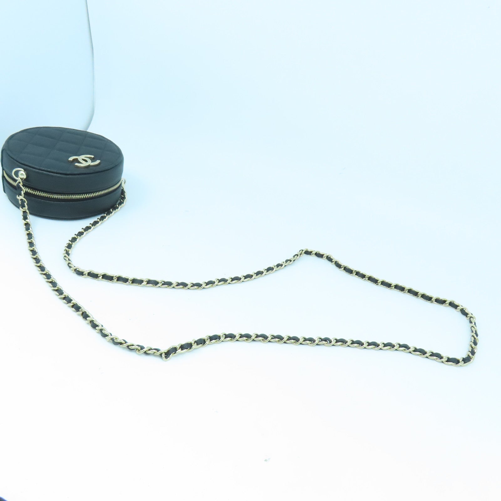 CHANEL 【激減優惠】菱格Caviar皮革Round Chain Shoulder Bag金扣鏈帶肩背袋黑色