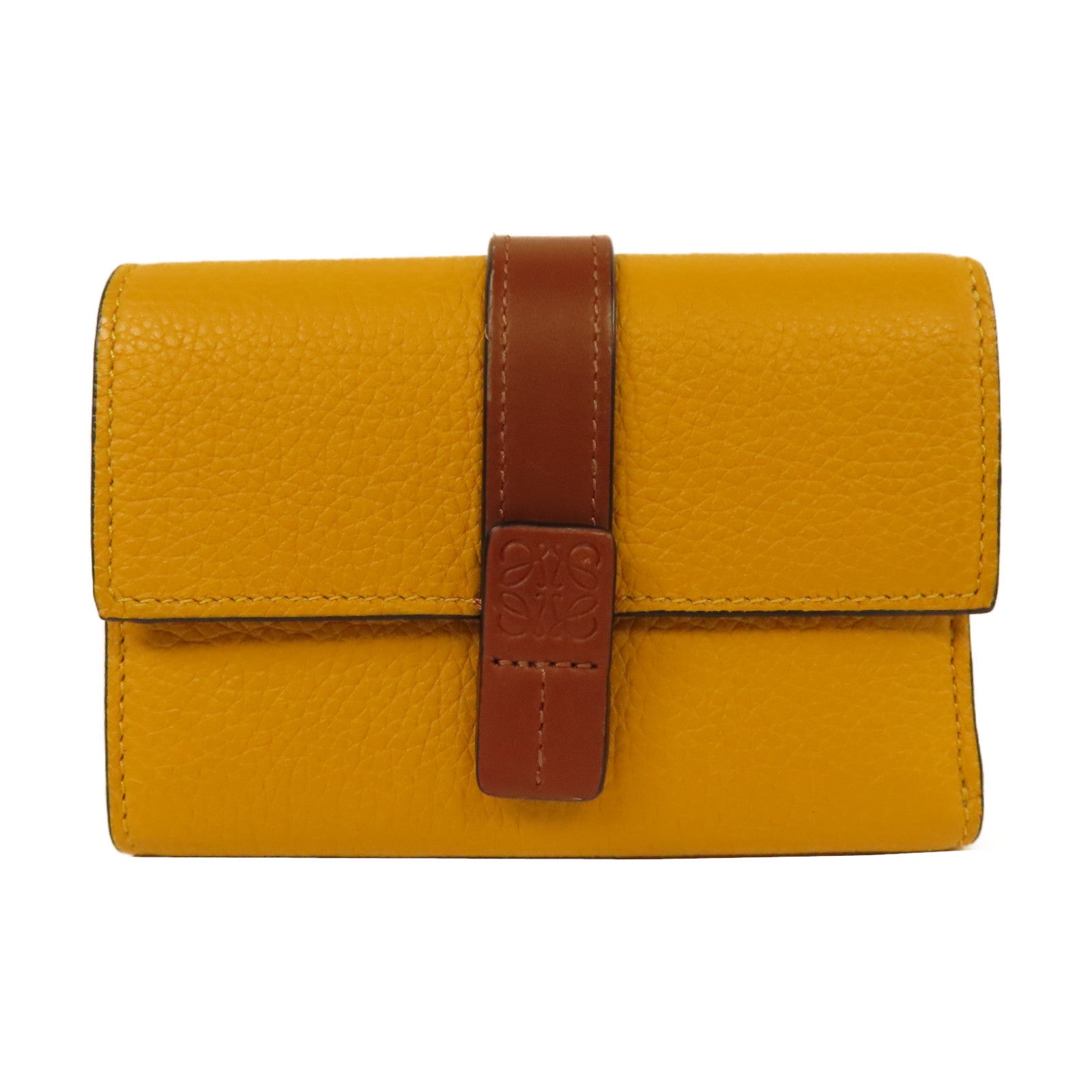 LOEWE 【激減優惠】牛皮皮革Wallet銀扣鈕扣錢包黃色