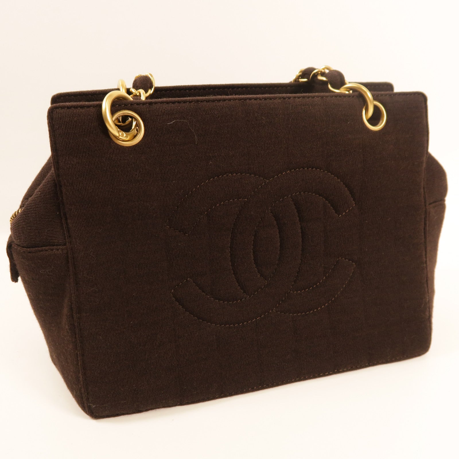 CHANEL CC Vintage Chain Shoulder Bag Canvas Brown