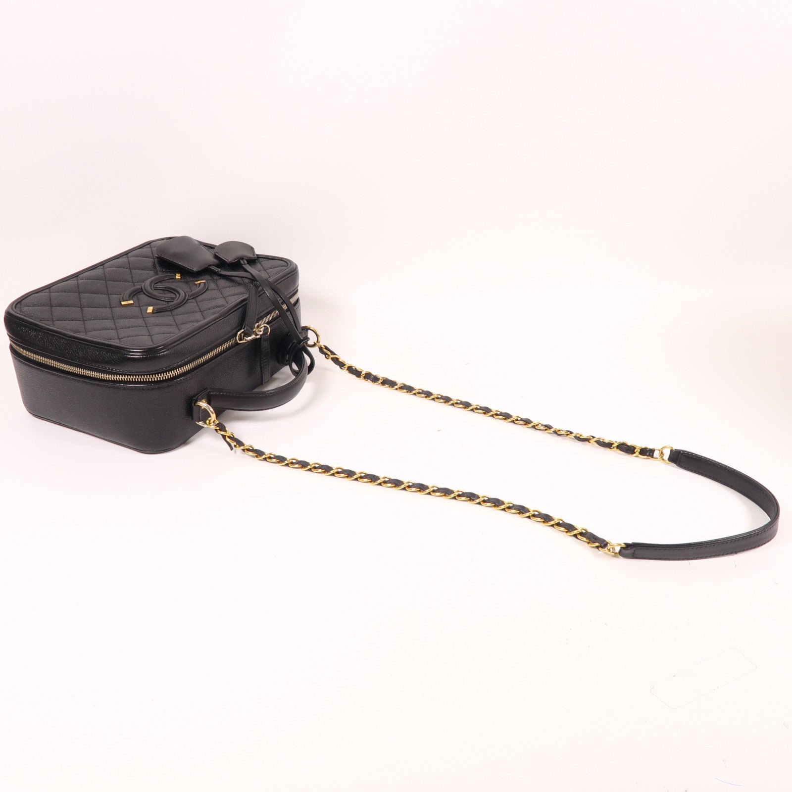 CHANEL CC GHW Filigree Vanity Case 2 Way Bag A93344 Calfskin Leather