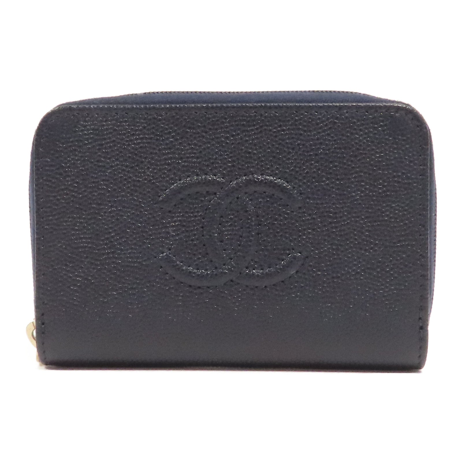 CHANEL 牛皮皮革Coin Case金扣零錢包藍色