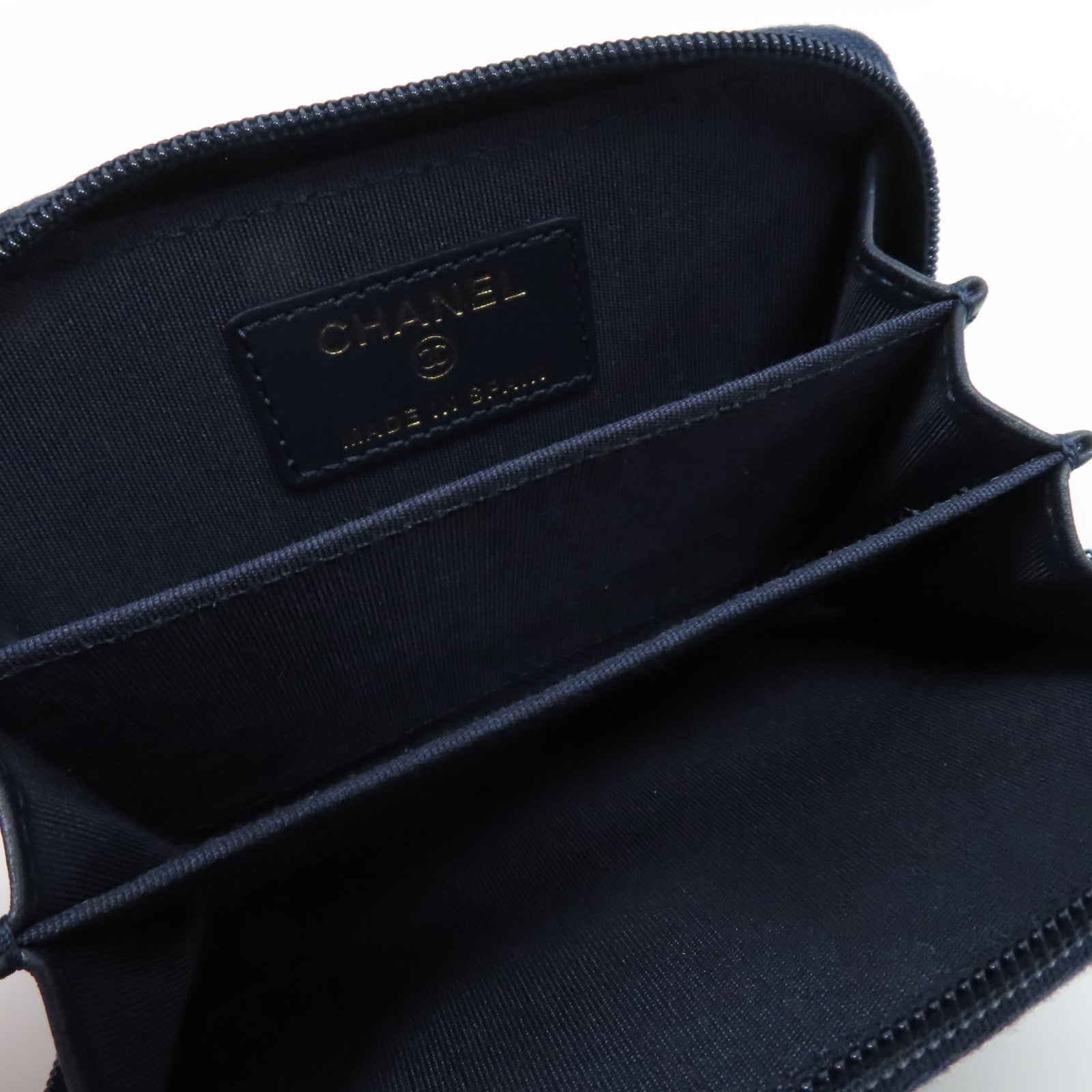 CHANEL 牛皮皮革Coin Case金扣零錢包藍色