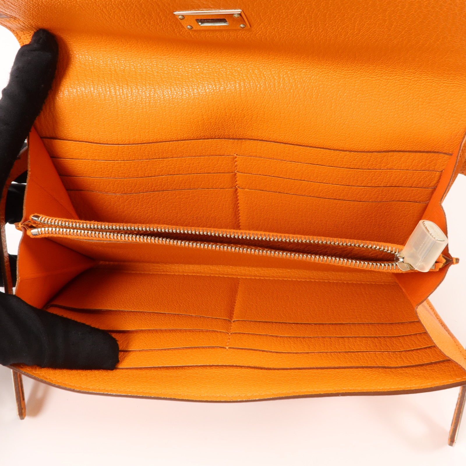 HERMES Chevre皮革Kelly Long Wallet長錢包Orange