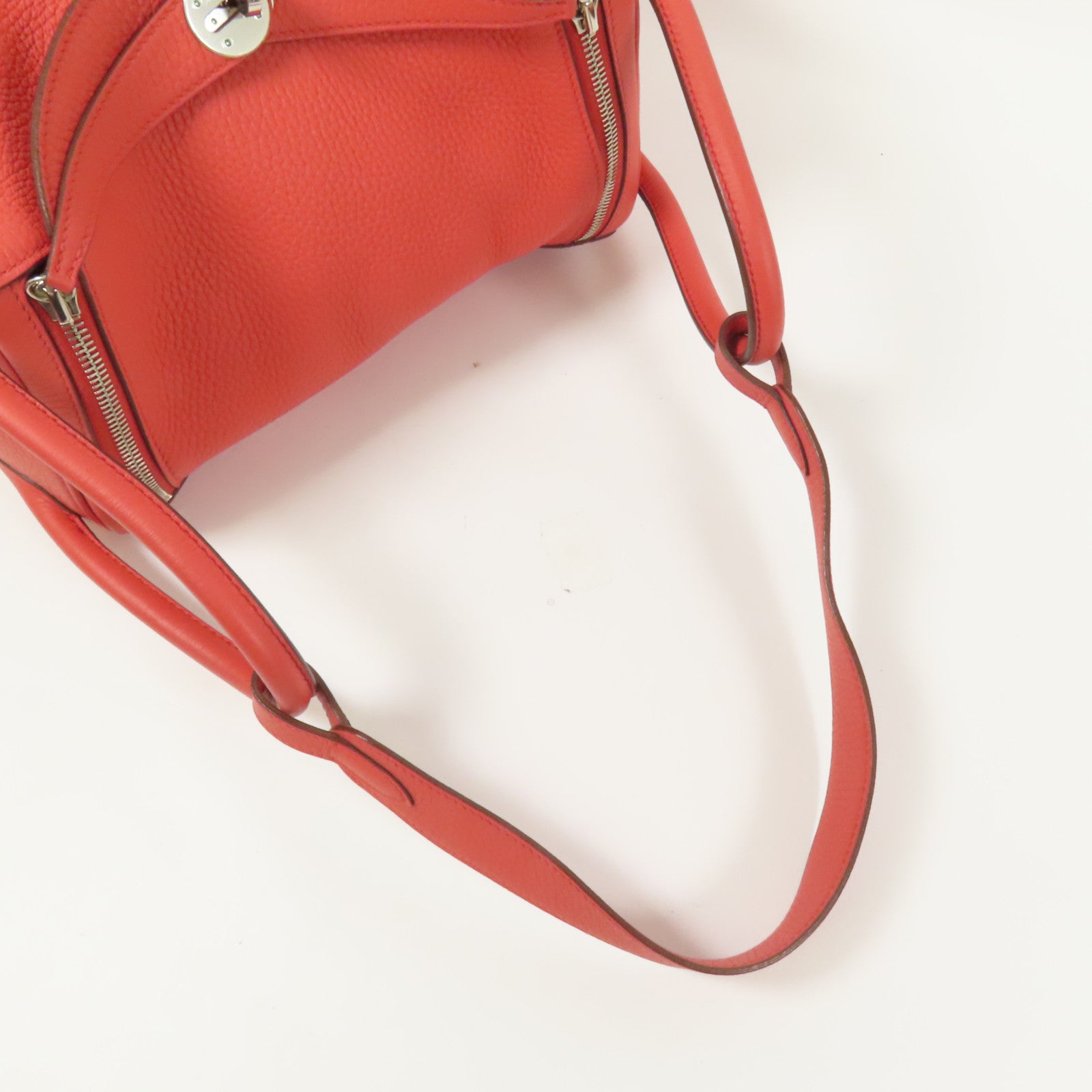 HERMES 【激減優惠】Clemence皮革Lindy 30銀扣手挽肩背兩用袋Red