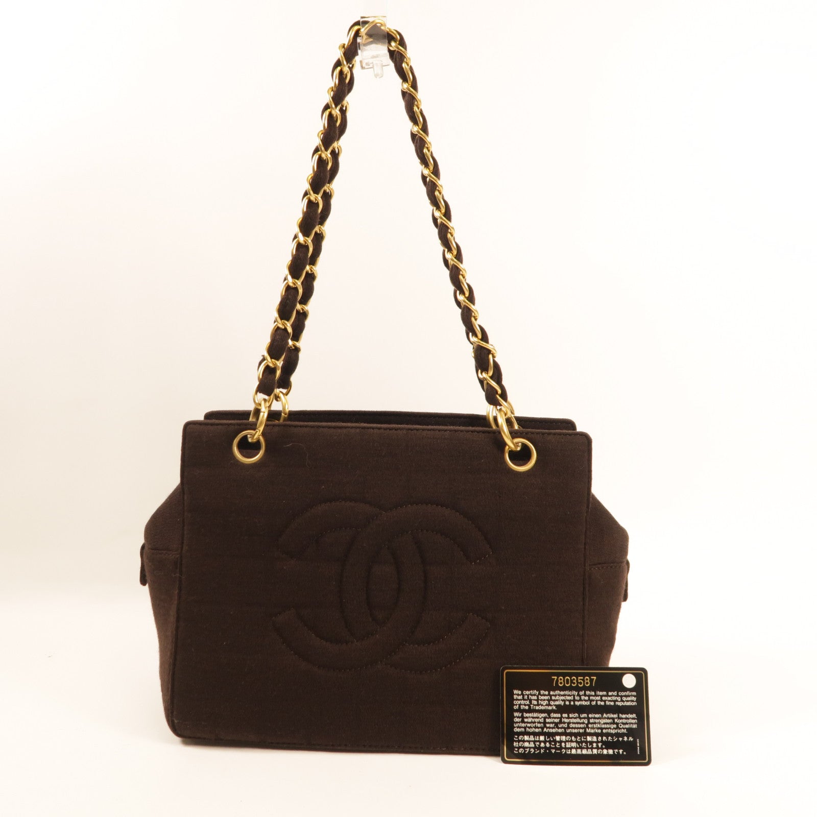 CHANEL CC Vintage Chain Shoulder Bag Canvas Brown