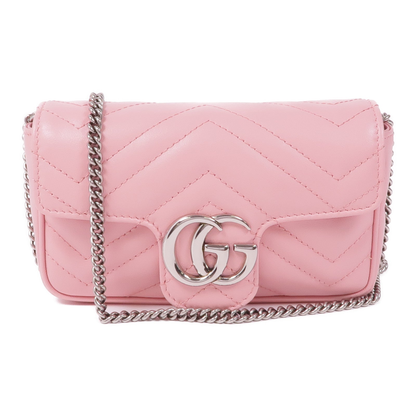 GUCCI 牛皮皮革Marmont Mini銀扣鏈帶肩背袋