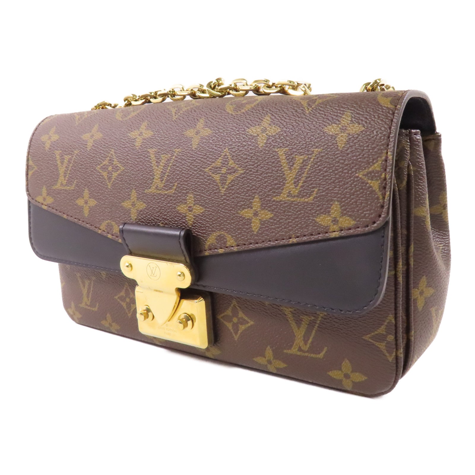 LOUIS VUITTON Monogram Marceau金扣鏈帶肩背袋棕色