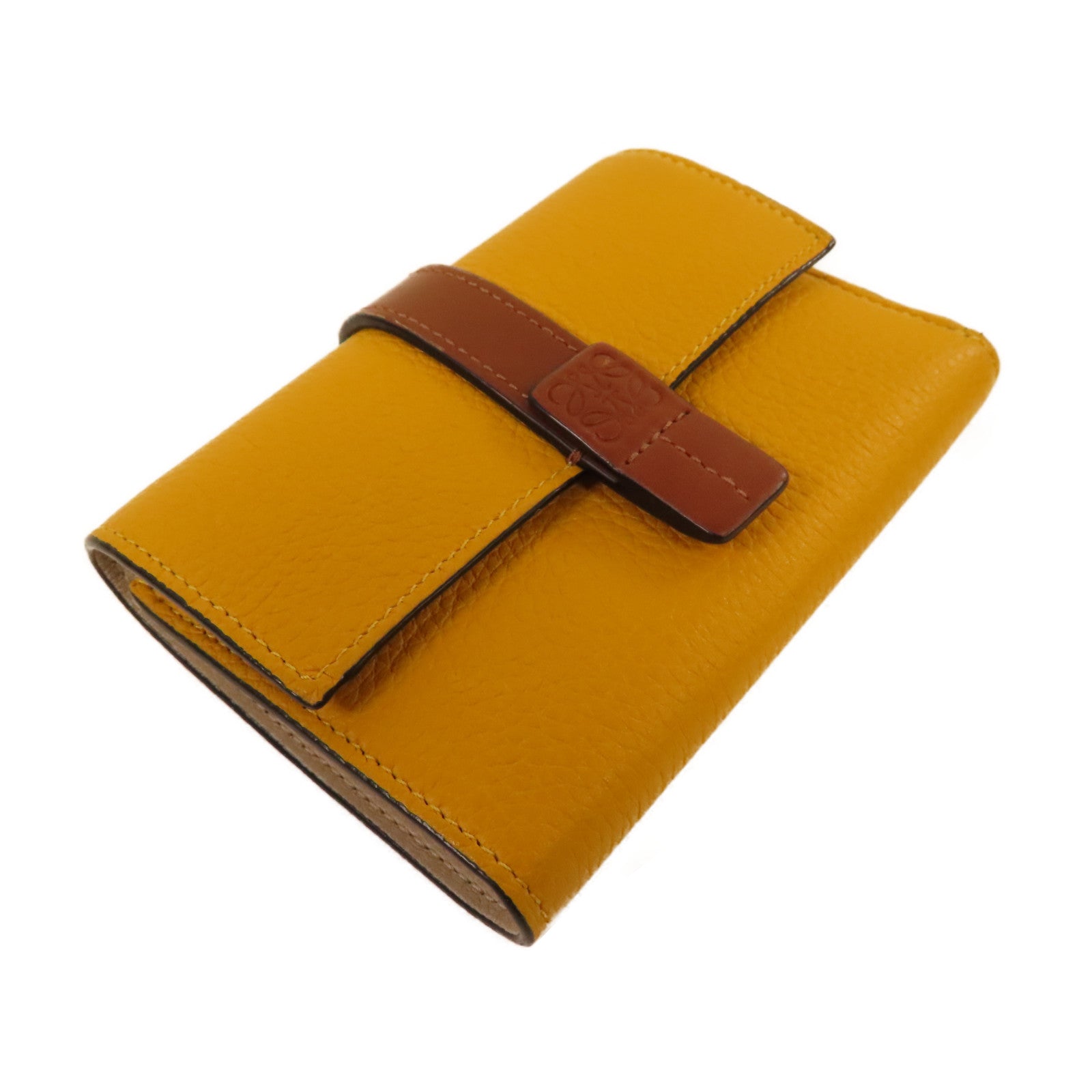 LOEWE 【激減優惠】牛皮皮革Wallet銀扣鈕扣錢包黃色